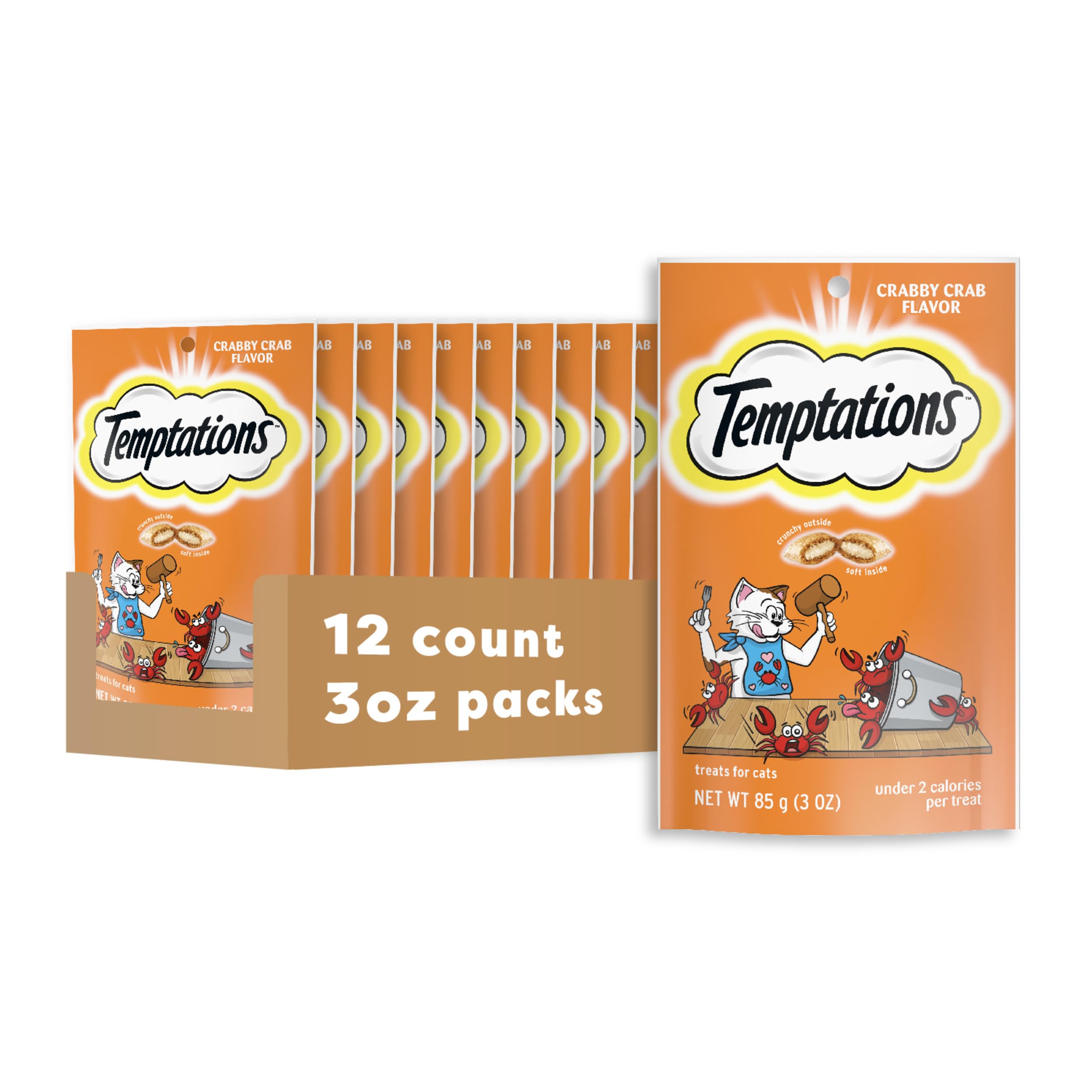 Temptations Cat Treats, Classic Crunchy and Soft Cat Treats, Crabby Crab Flavor, 3 oz. Pouches (Pack of 12)