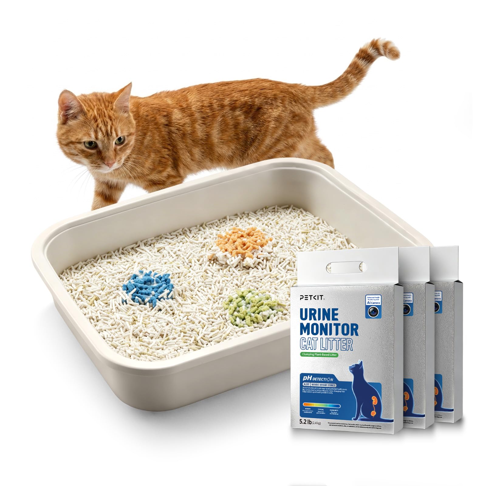 PETKIT Tofu Cat Litter, Superior Clumping Flushable, 100% Natural Ingredients Plant Cat Litter, Urine pH Detection Tofu Litter, Dust-Free,Low Tracking and Odor Control