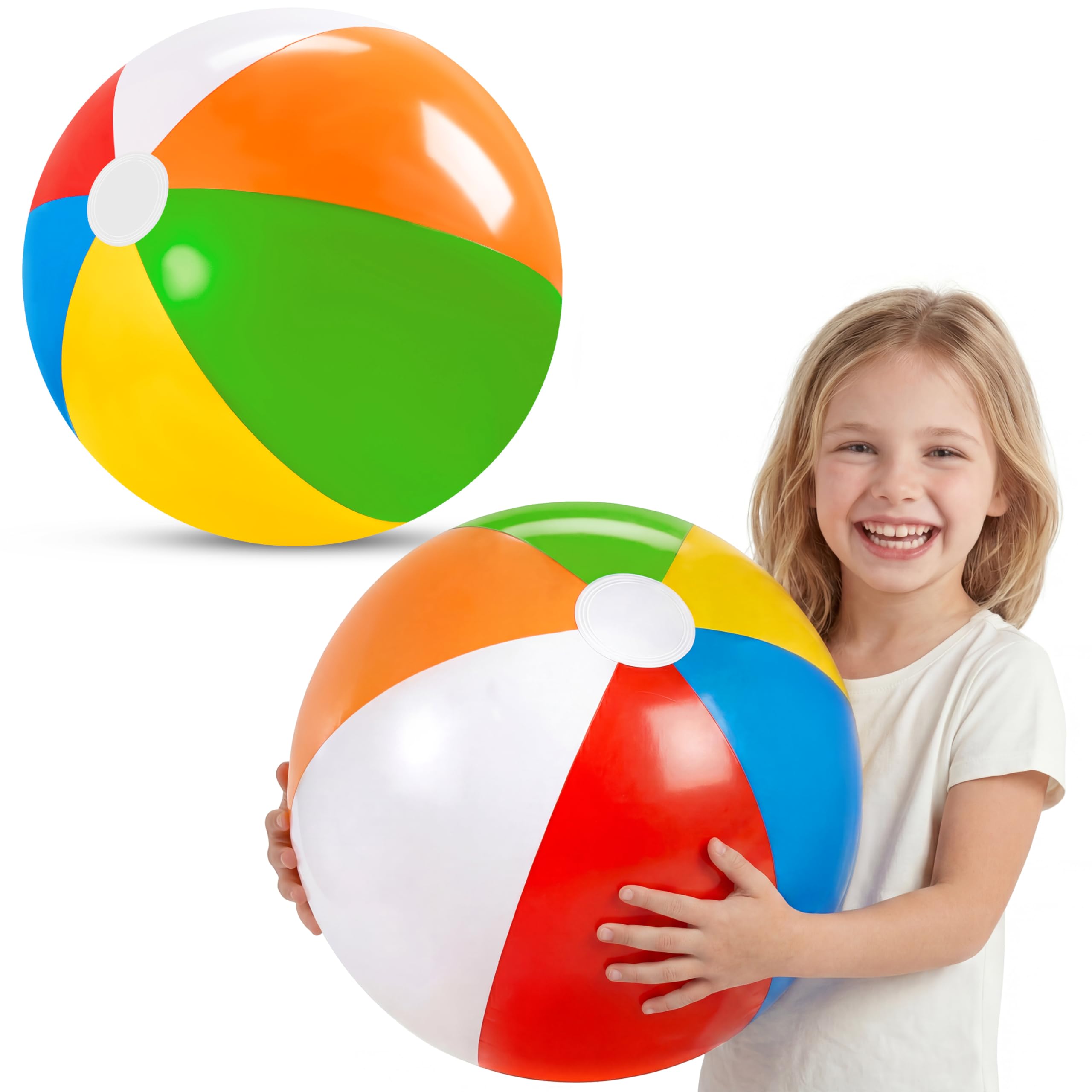 JOYIN 2-Pack 20" Beach Balls - Pool Toys Large Inflatable Beach Ball Swimming Pool Water Games, Classic Rainbow Color Beachball Luau Birthday Decorations Party Supplies Party Favors Gifts