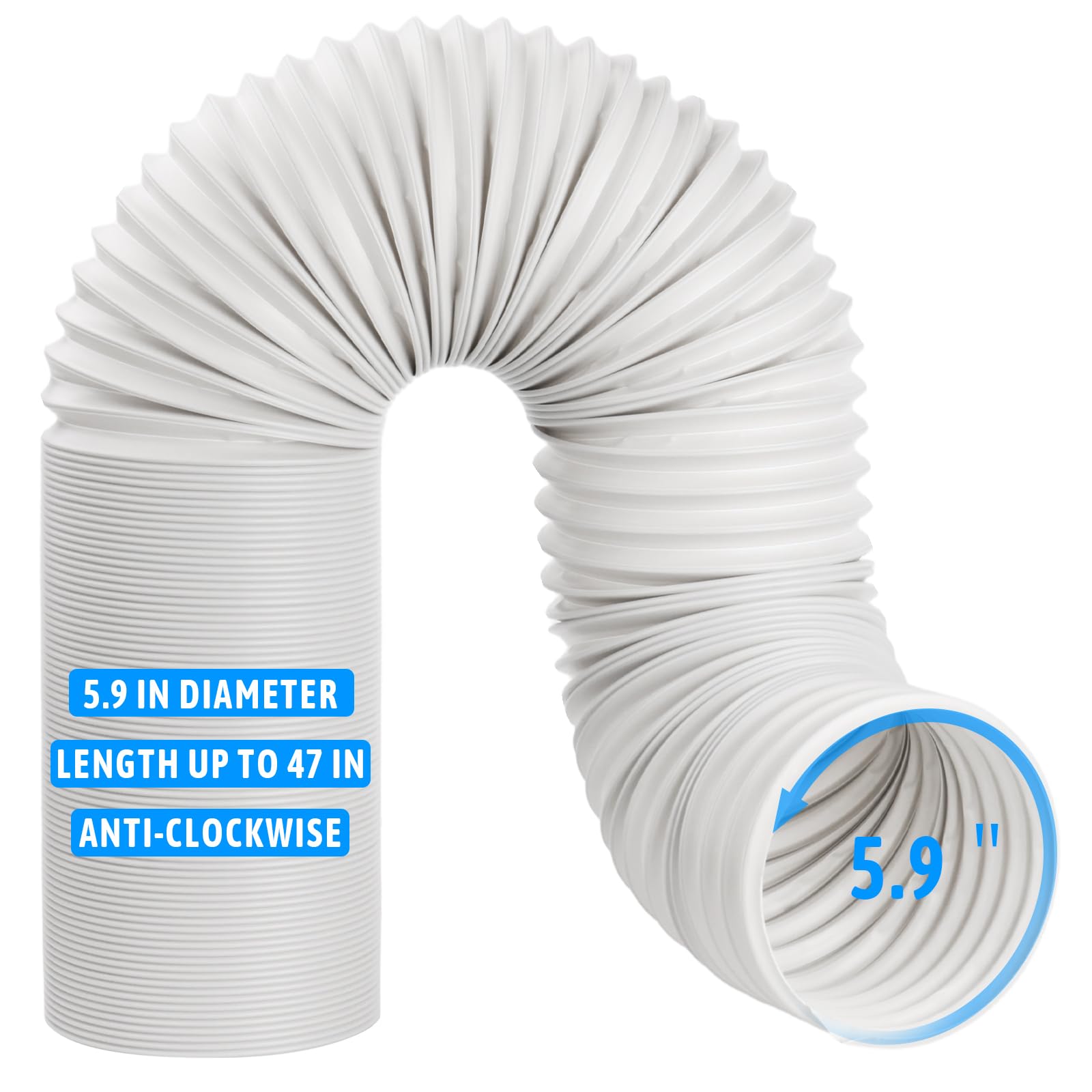 Portable Air Conditioner Hose 5.9'' Diameter AC Vent Hose with Anti-clockwise Thread Replacement AC Exhaust Hose Extension Length up to 47''