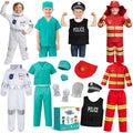 4 in 1 Toddler Dress Up Clothes 3-8 Year Career Dress Up Doctor Astronaut Police Vest Fireman Costume Kids Pretend Play Toys Christmas Birthday Gifts 3 4 5 6 7 year old Boy Toys Halloween Costumes
