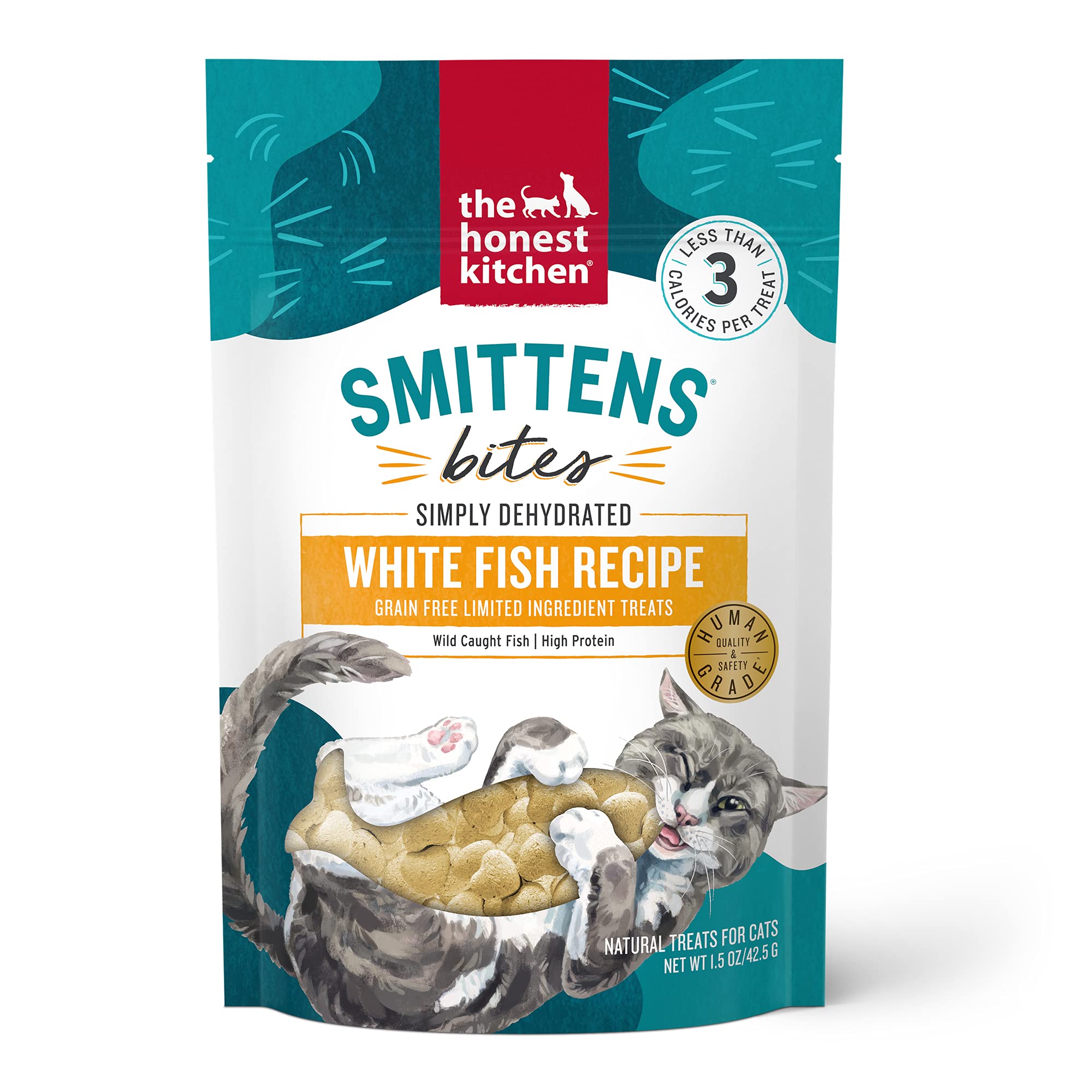 The Honest Kitchen Human Grade Smittens® Bites: Heart-Shaped White Fish Cat Treats, 1.5 oz Bag