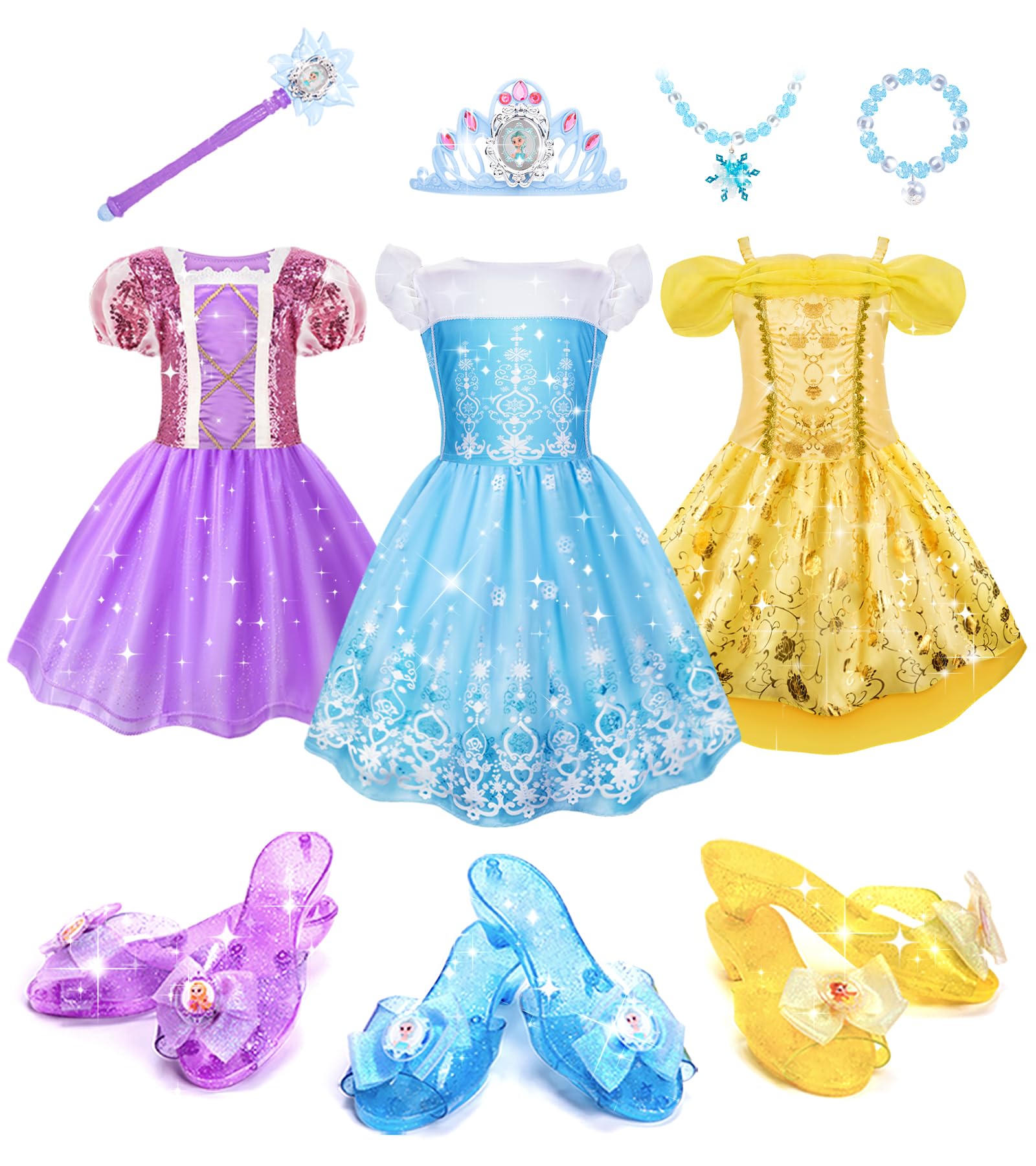 Meland Princess Dress Up for Girls Age 3 4 5 6, Dress Up Clothes with Shoes Toy, Birthday Christmas Gift for Toddler Girls