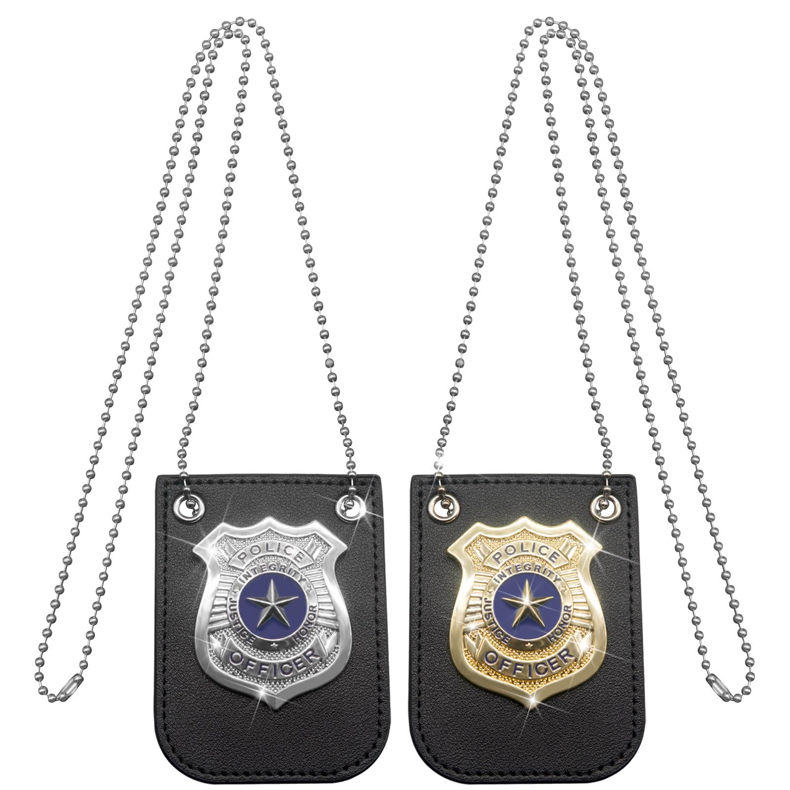 2 PCS Police Badge Pretend Play Toys Set with Chain and Belt Clip for Kids Dress Up Game, Detective Role Play