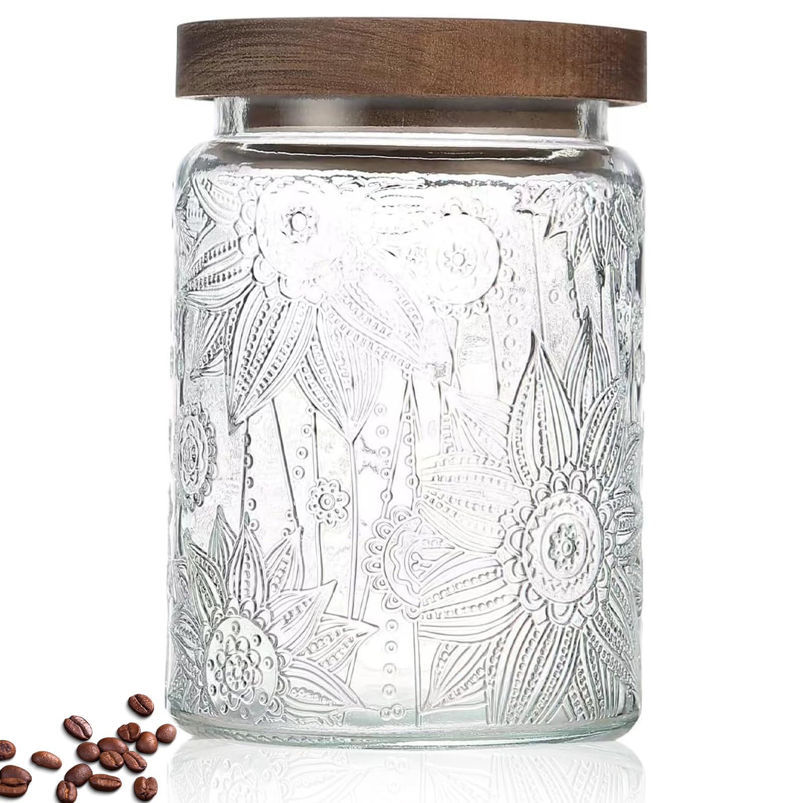 24 OZ Airtight Glass Storage Jar with Bamboo Lid - Vintage Glass Jar Vintage Food Containers Canisters Set for Kitchen Counter & Pantry - Ideal for Sugar, Flour, Coffee, Tea, Candy, Oats, Cereal
