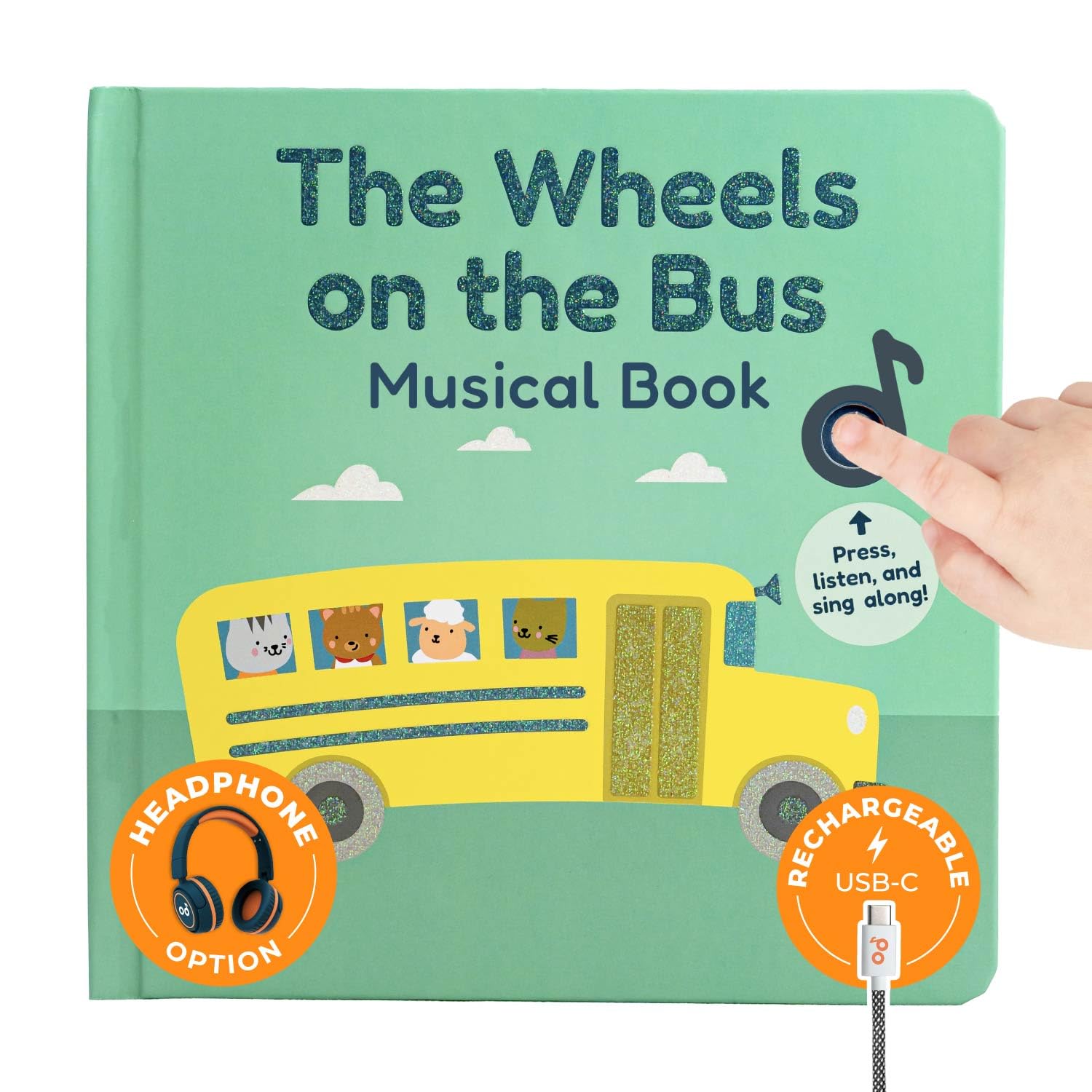 Calis Books The Wheels on the Bus Book - Rechargeable Musical Book, Headphone Jack, Books for 1 Year Old, Musical Book for Toddlers 1-3, Musical Toy Toddlers