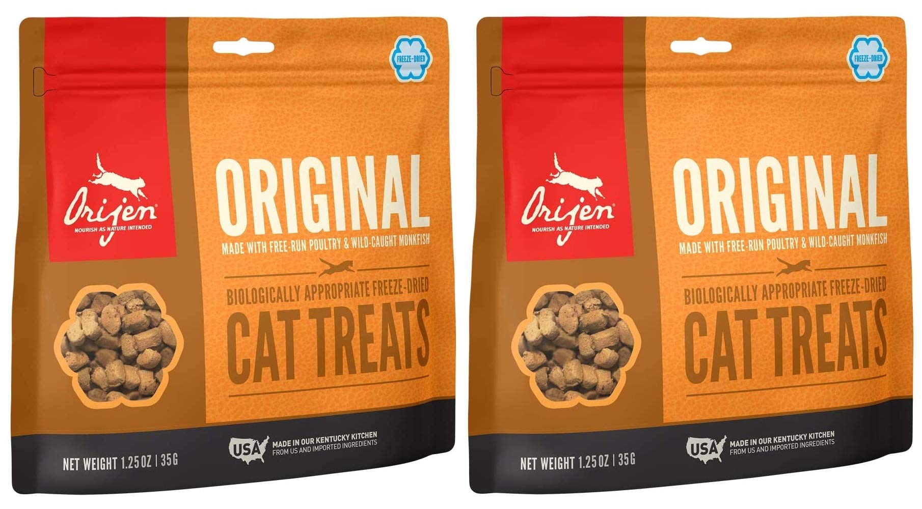 ORIJEN 2 Pack of Original Cat Treats, 1.25 Ounces Each, Freeze-Dried, Grain-Free, Made in The USA