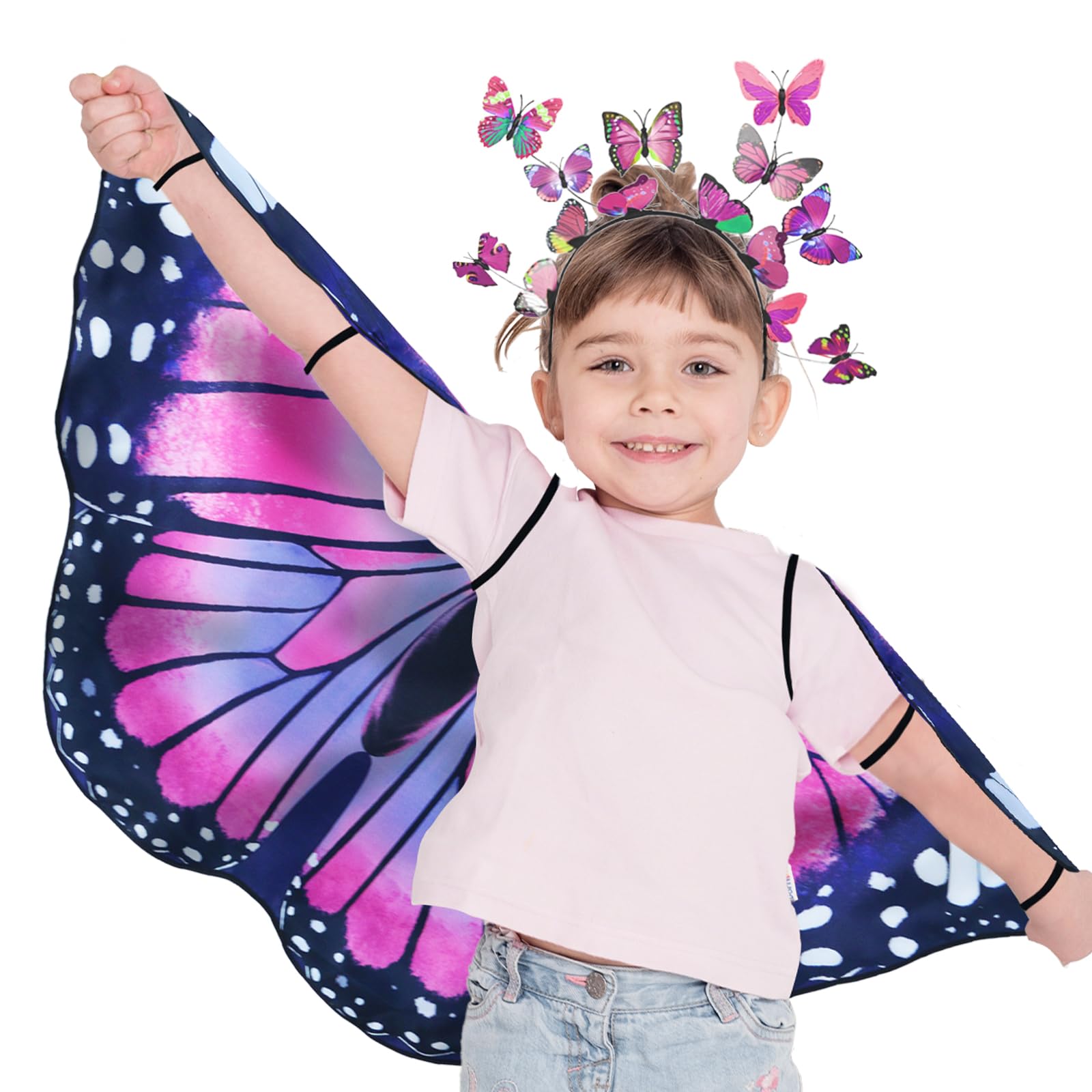 iROLEWIN Double-Sided Toddler Kids Butterfly-Wings-Costume for Girls Fairy Dress-Up Headband Christmas Birthday Gifts Toys