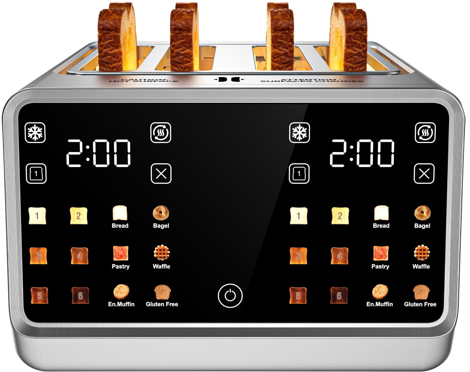 Smart Toaster 4 Slice, 1.5" Extra-Wide Slots for Bagels & Thick Bread – No Squeezing, Dual-Zone Touchscreen with 6 Presets, 1800W Rapid Heating, Single-Slice Energy Saving Mode