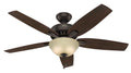 Hunter 52 inch Indoor Ceiling Fan with LED Light - Bronze Ceiling Fan with Pull Chain, For Bedroom or Living Room, Standard Mount, No Remote, 5 Blades, Includes Bulbs - Newsome 53311, Premier Bronze