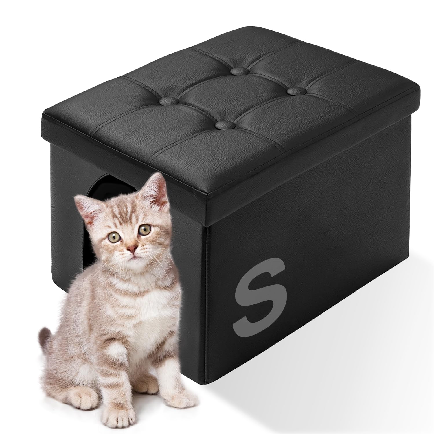 MEEXPAWS Cat Litter Box Enclosure Furniture Hidden for Small Cat, Washroom Bench Cabinet |16 x 12x13 in| Dog Proof | Waterproof Inside | Easy Clean Assembly | Odor Control | Litter Box Not Include