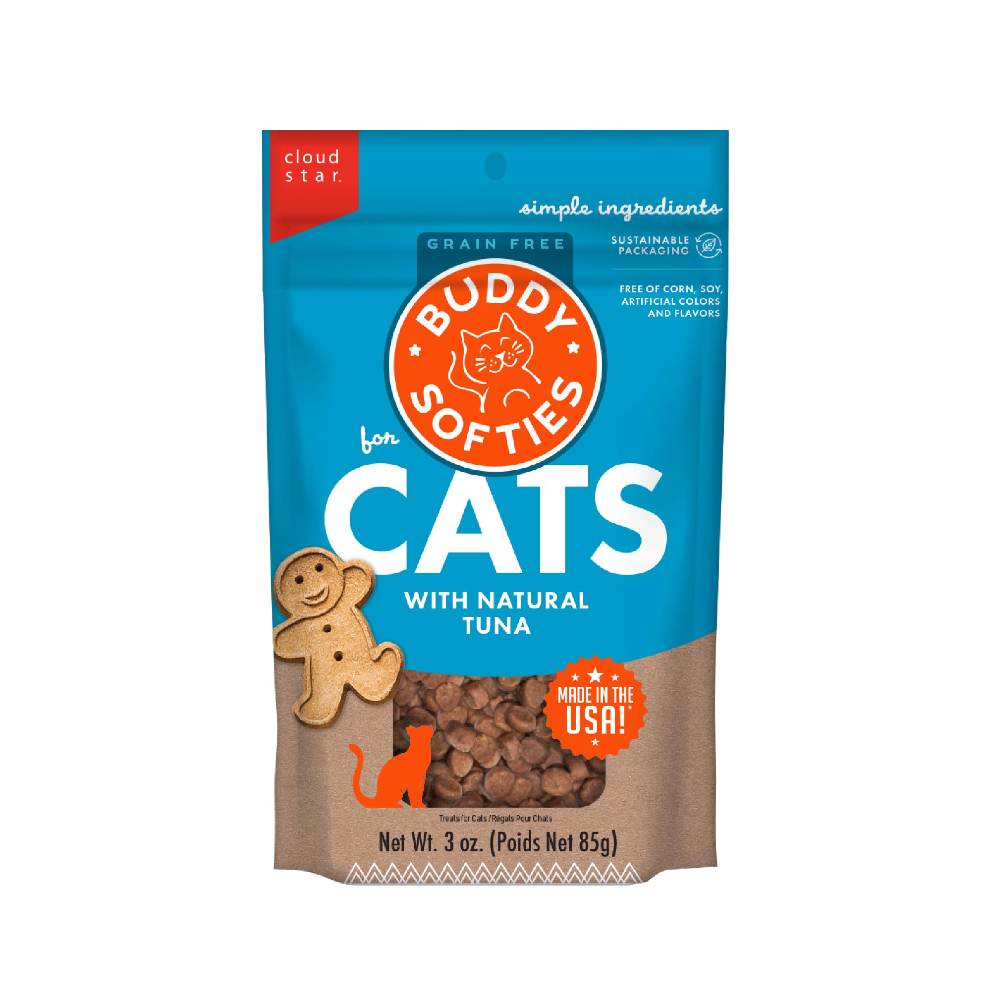 Buddy Biscuits Soft & Chewy Grain Free Cat Treats, Tuna, 3 oz. Pouch