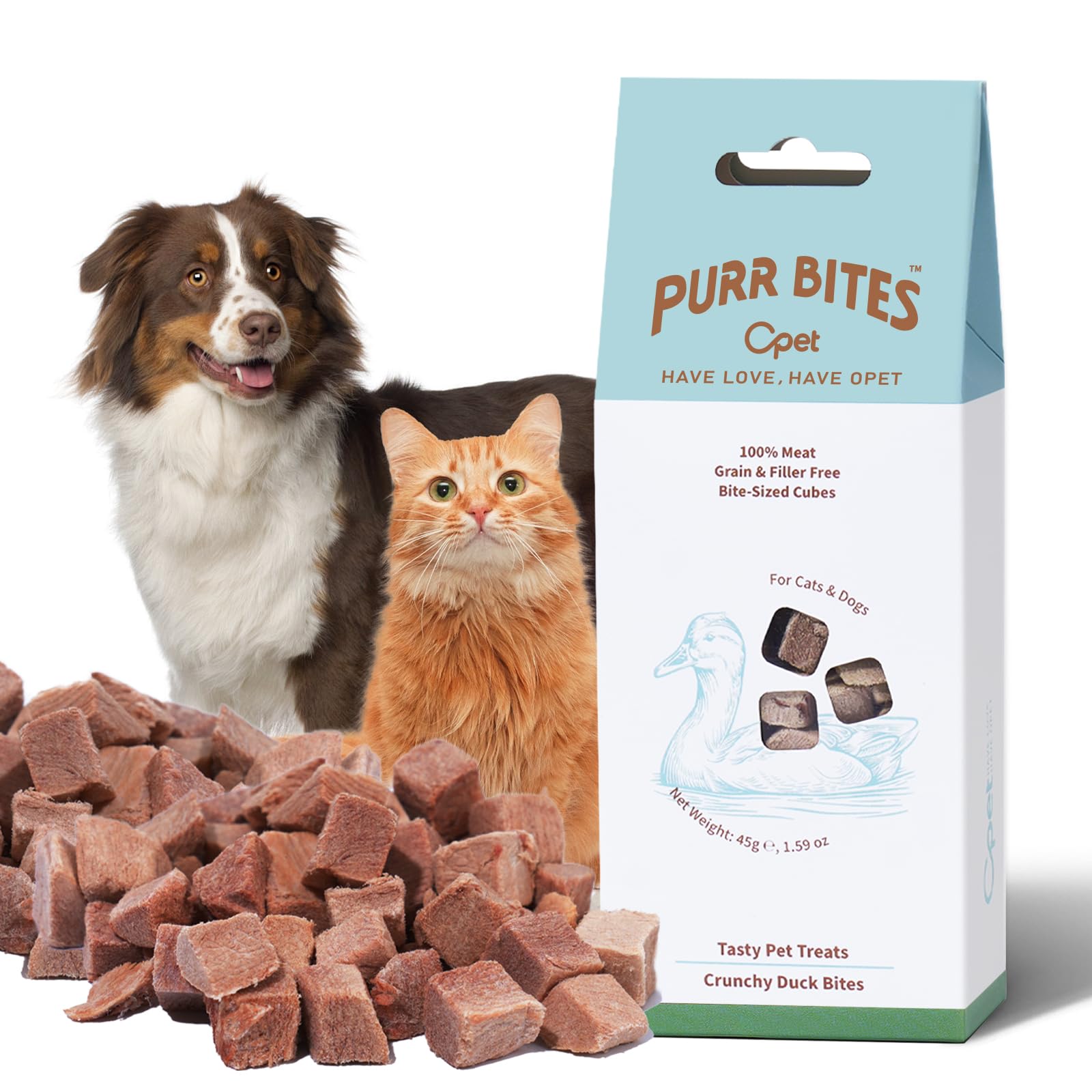 OPET Freeze Dried Cat Treats - Single Ingredient High Protein Pet Food, Healthy Training Snacks, Freeze Dried Duck Food Toppers for Cats and Dogs, Grain Free(Duck, 1.59 oz)