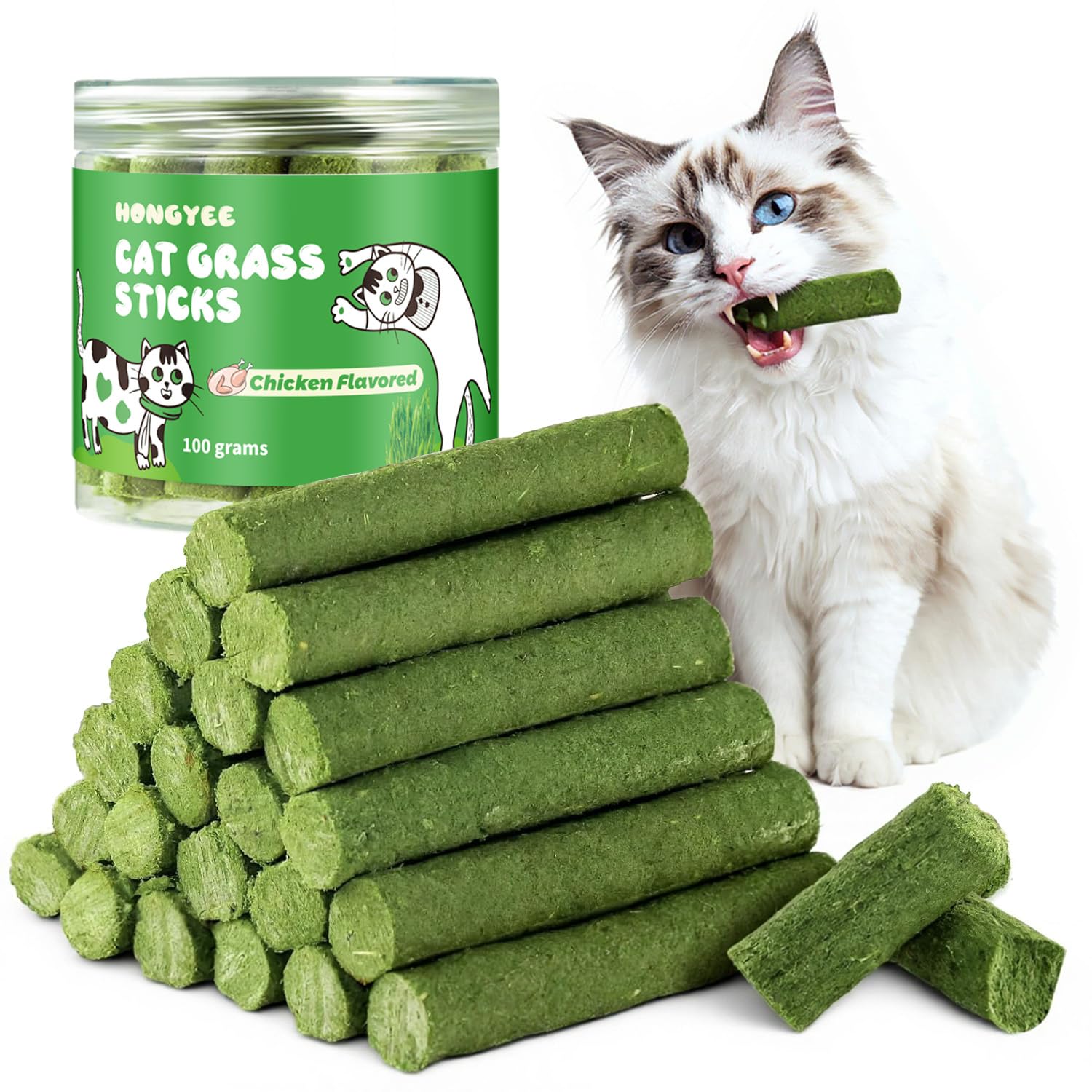 20Pcs Cat Grass Stick Snacks (100g), Freeze Dried Snacks, Catnip, for Cat Dental Care and Hairball Removal, Pampering Gastrointestinal System