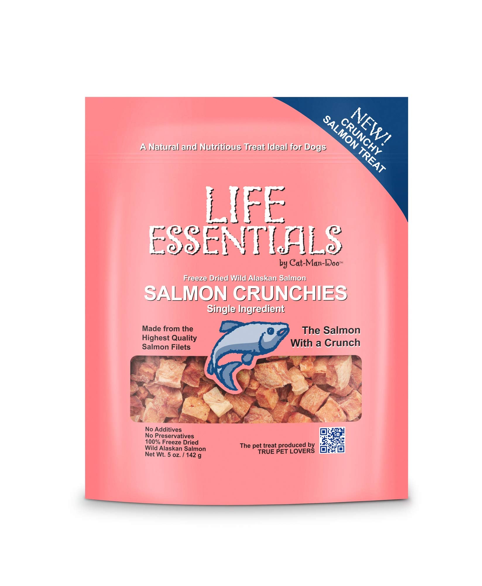 Life Essentials by Cat-Man-Doo | Salmon Crunchies - 5oz. Bag | Freeze Dried Salmon Cat & Dog Treats | Healthy, Single Ingredient, Training Treats, High Protein