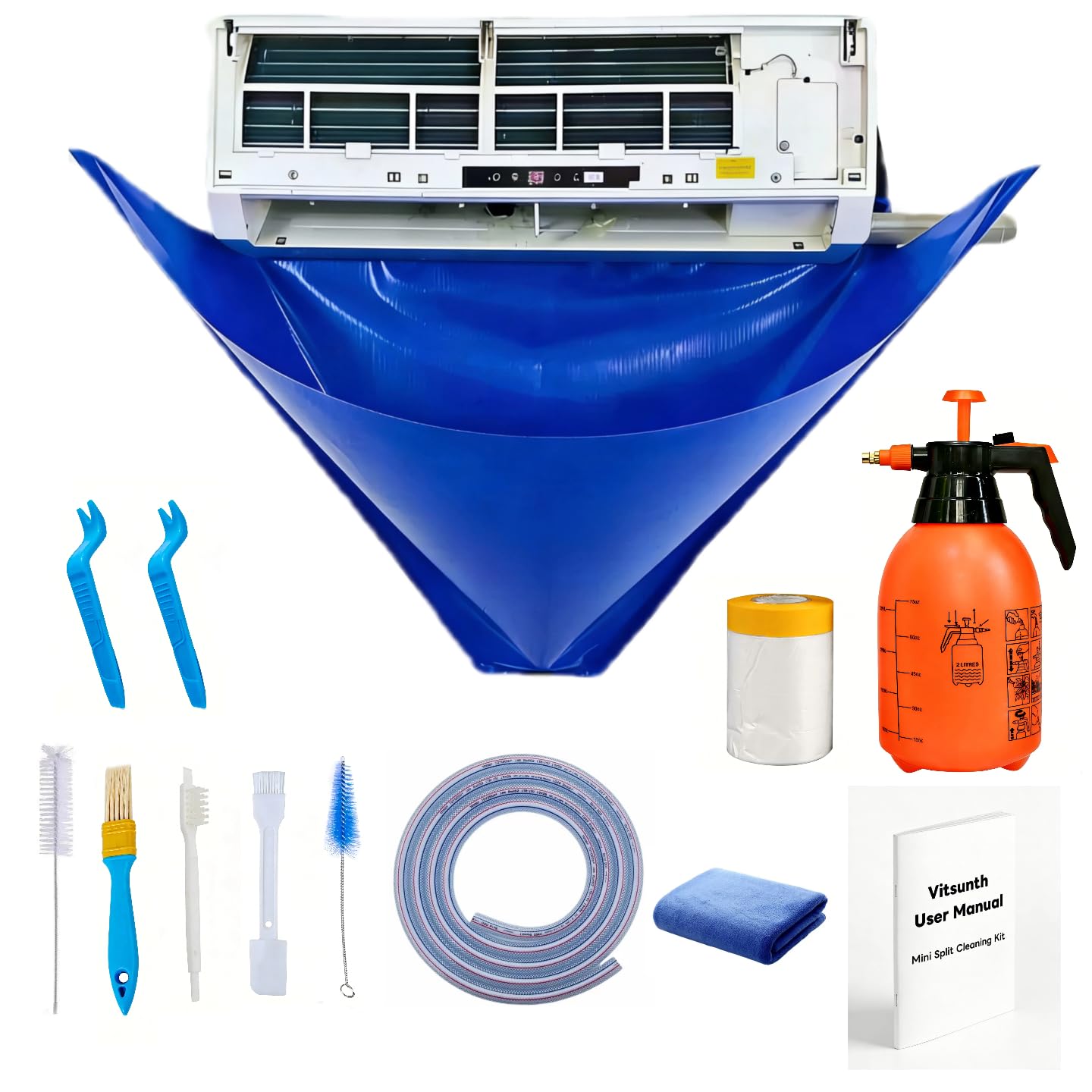 Vitsunth Complete Mini Split Cleaning Kit Bag with Sprayer for 9,000-12,000BTU / 27in-37in Ductless Split Unit Minisplit Cleaning Kit with Waterproof Wash Cover Bib and User Manual