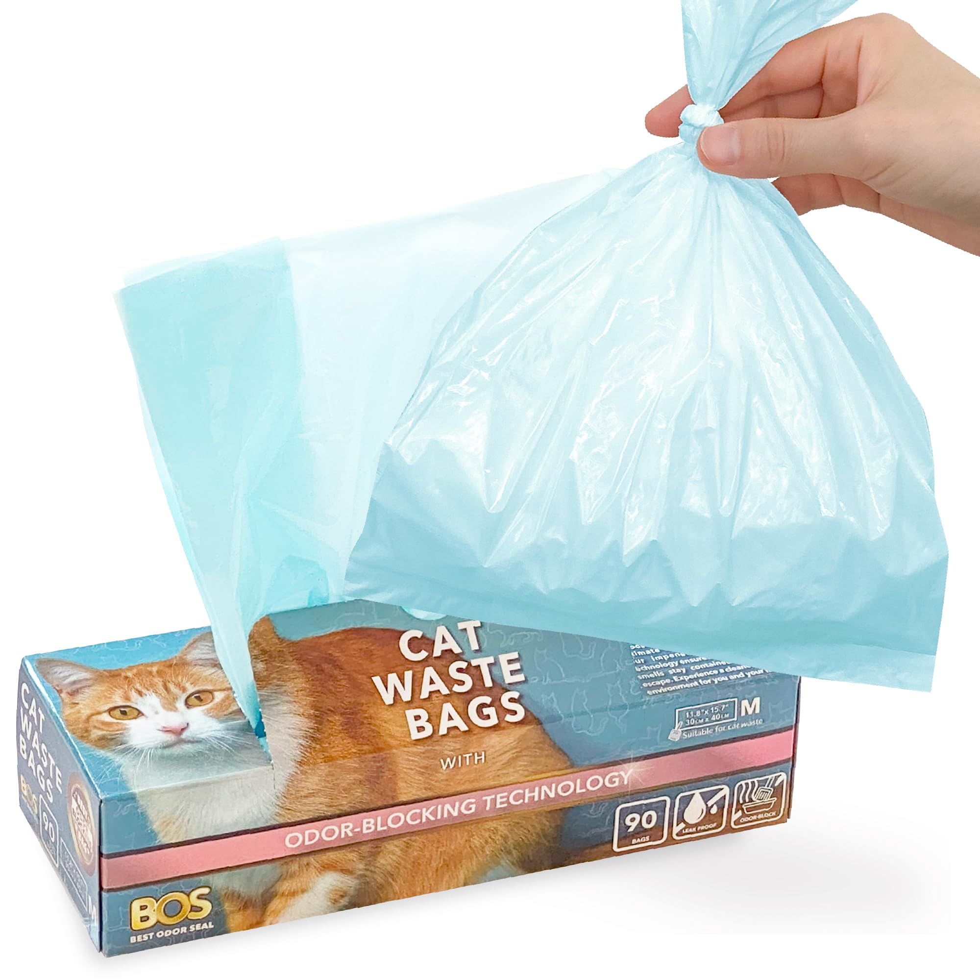 Best Odor-Sealing Cat Poop Bags, BOS for Pet Waste & Kitty Litter - Disposal Bags - Scent & Smell Free (90 bags) [Size: M, Color: Light blue] NOT a litter box liner (Pack of 1)