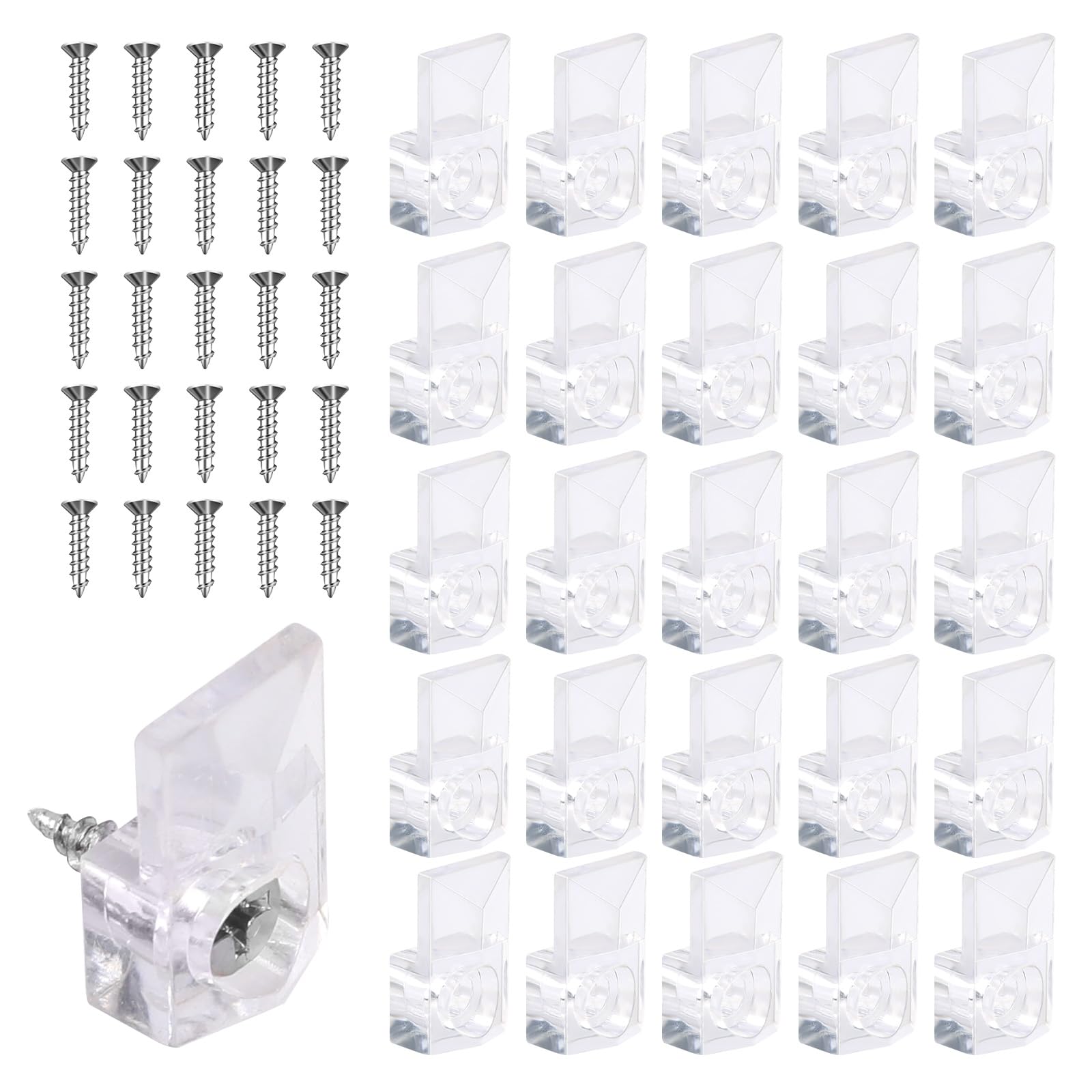 25Pcs Mirror Hangers for The Wall, Mirror Holder Clips, Clear Plastic Mirror Mounting Clips, Glass Retainer Clips Kit Crystal Mirror Hanging Hardware Frameless Kit for Wall and Fixed Mirror Box Door