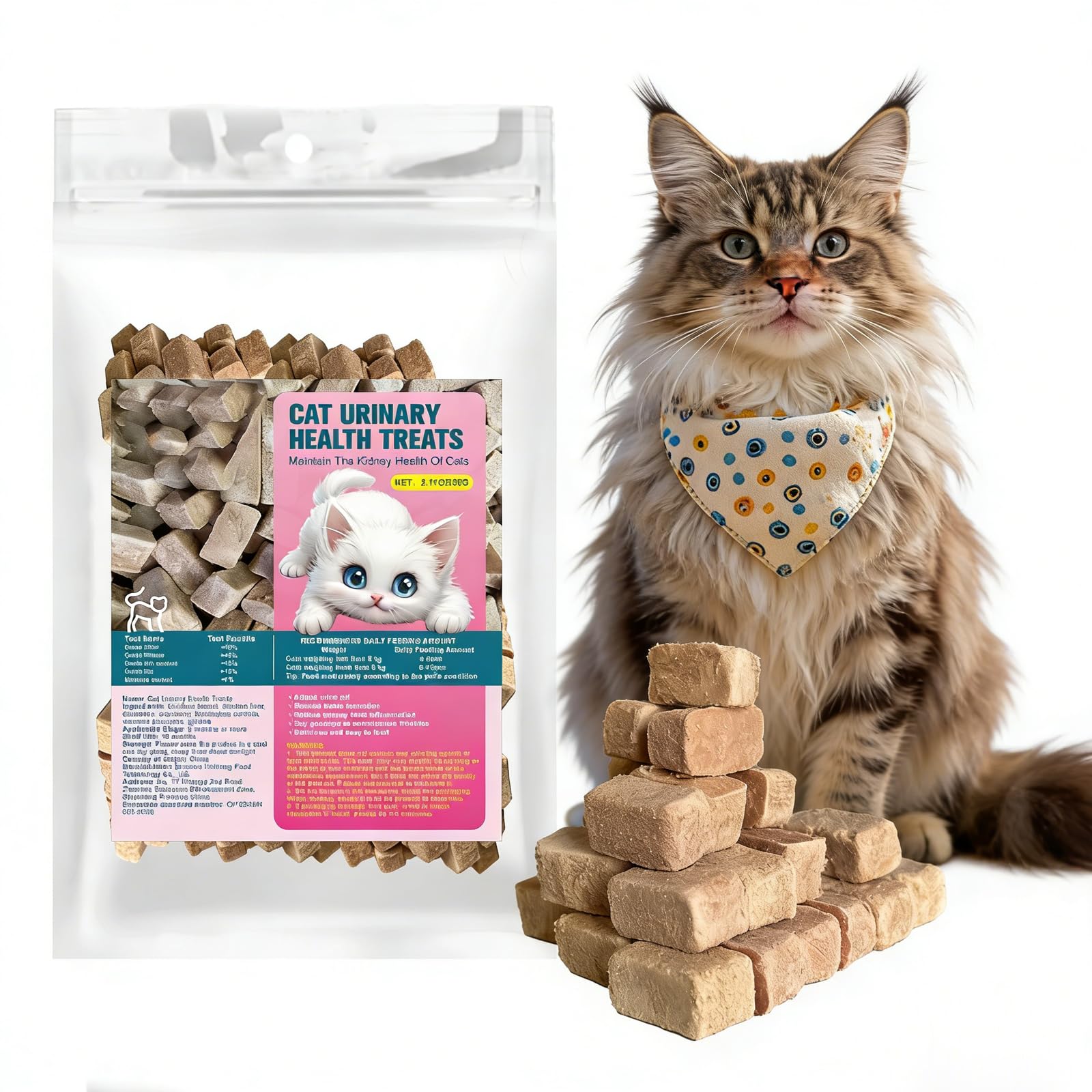 Cat Urinary Treats for Bladder Health, Chicken Flavor Grain-Free Soft Snacks, High-Protein Cat Training Rewards for Indoor Cats, Freeze-Dried Snacks 60g/2.11oz