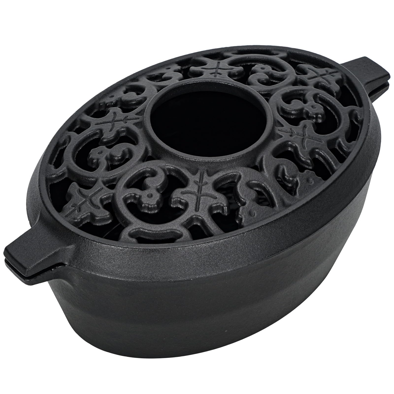 Wood Stove Steamer Humidifier, 2.5 Quart Cast Iron Pot with Porcelain Enamel Coating & Lattice Top, Rust Resistant, Decorative Humidifier for Fireplace, Home Indoor Use (Black)