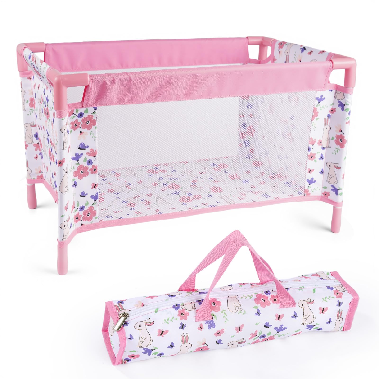 Reborn Baby Dolls Crib, Babys Doll Bed for 18 Inch Baby Dolls, Removable Babys Doll Playpen Toy Crib, Reborn Baby Doll Accessories with Storage Bag, Toy Gift for Kids Ages 3+