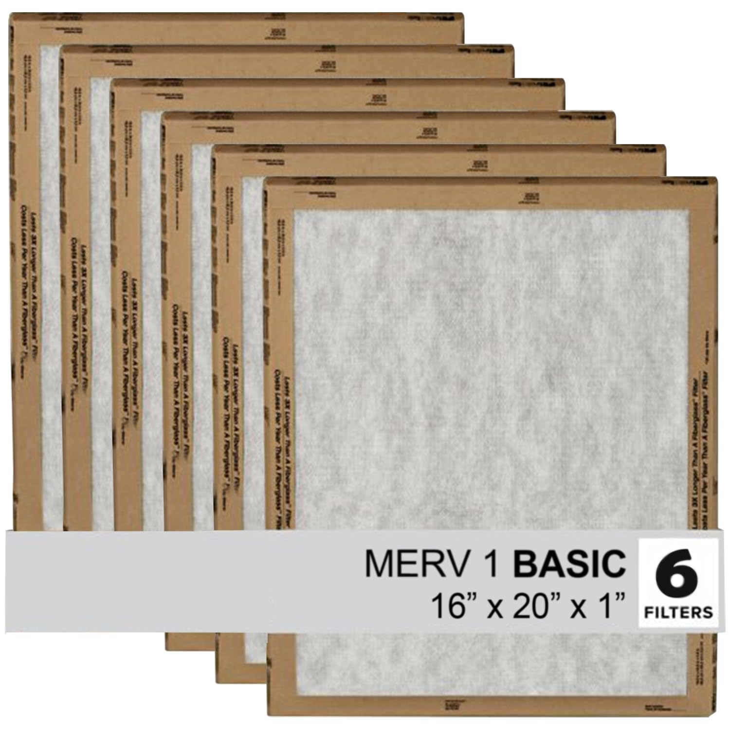 Filtrete 16x20x1 Air Filter, 3M MERV 1 HVAC AC Furnace Filter Replacement, 6-Pack (Actual Size 15.98x20x0.98 in)