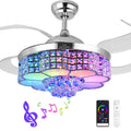 BAYSQUIRREL Retractable Ceiling Fan with Light and Remote/APP Control, Bluetooth Ceiling Fans with Speaker, RGB-LED Light 6 Speeds Reversible Blades,Chandelier Crystal Ceiling Fan with Lights