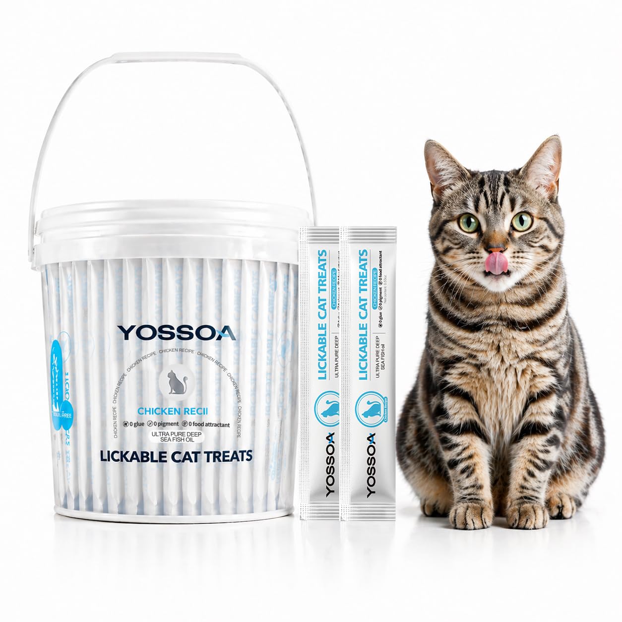 100tubes Cat Treat Lickable, Omega-3 Fish Oil for Skin and Coat Health Squeezable Creamy Purée Cat Treat Real Chicken Puree Lickables Bulk Wet Squeeze Treats for Kittens Healthy Grain-Free