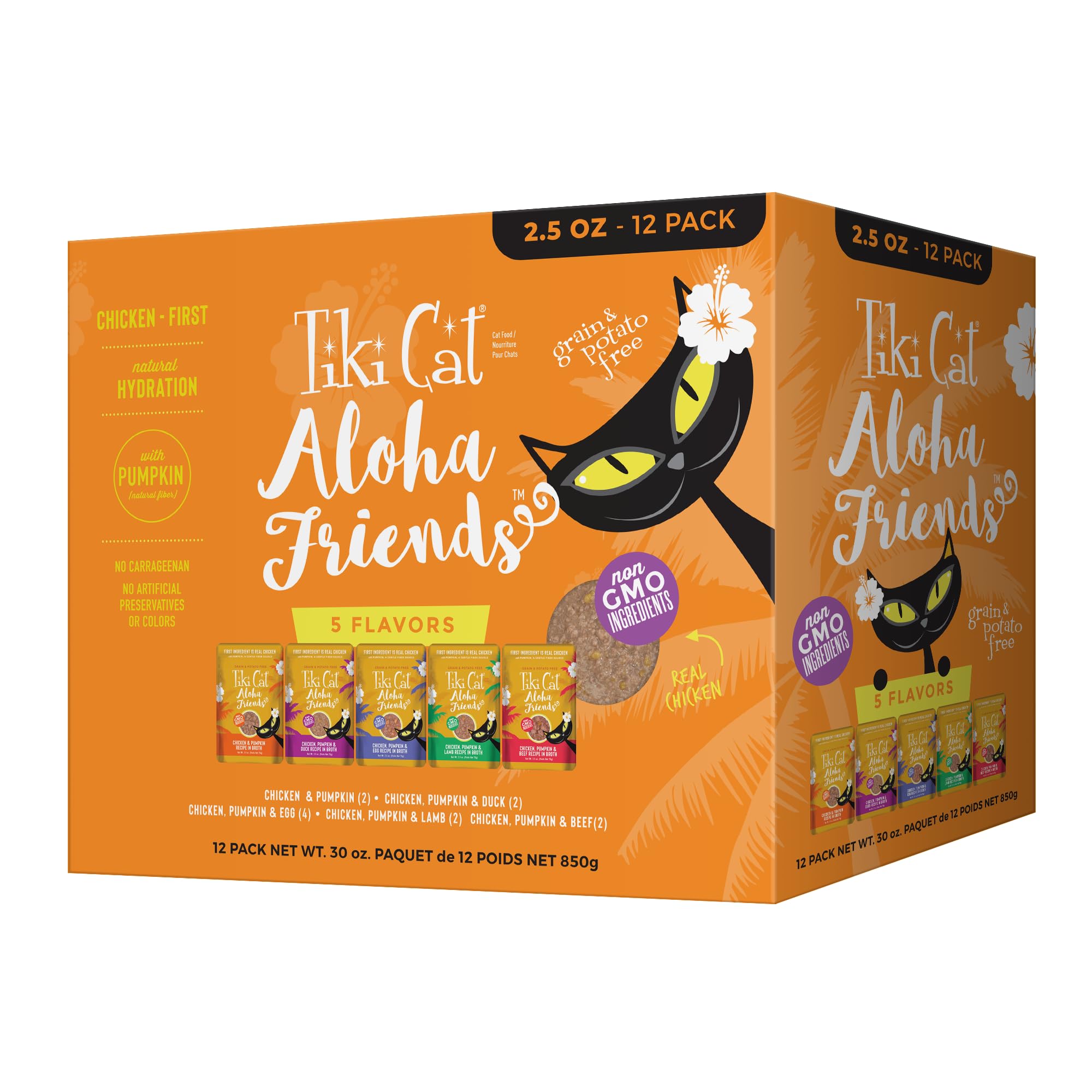 Tiki Cat Aloha Friends Variety Pack, Meaty Flavors Mixed with Pumpkin, Wet, High-Protein & High-Moisture Cat Food, For All Life Stages, 2.5 oz. Pouch (Pack of 12)