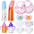 12PCS Baby Doll Accessories Set,Doll Pretend Play Feeding Toys,Baby Doll Feeding Include Disappearing Milk and Juice Bottles,Pacifier,Bibs,Diapers