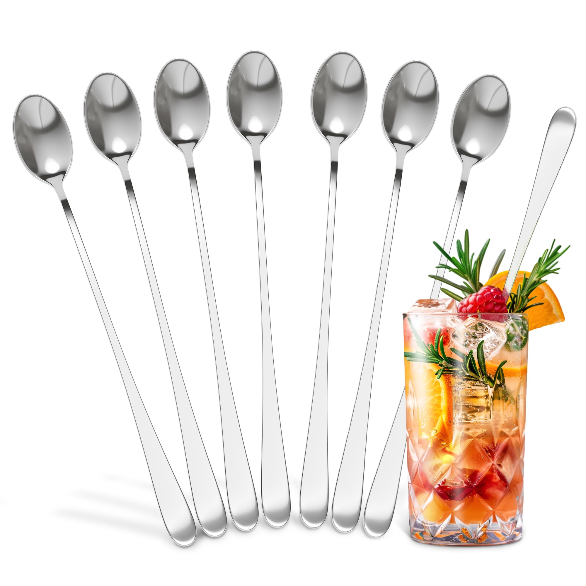 Ice Tea Spoons Long Stainless Steel Set of 8 – 9? Iced Tea Spoons Long Handle with Classic Elegant Design – Rust-Resistant & Dishwasher Safe | For Milkshakes, Cocktails, Desserts & Tall Glass Drinks