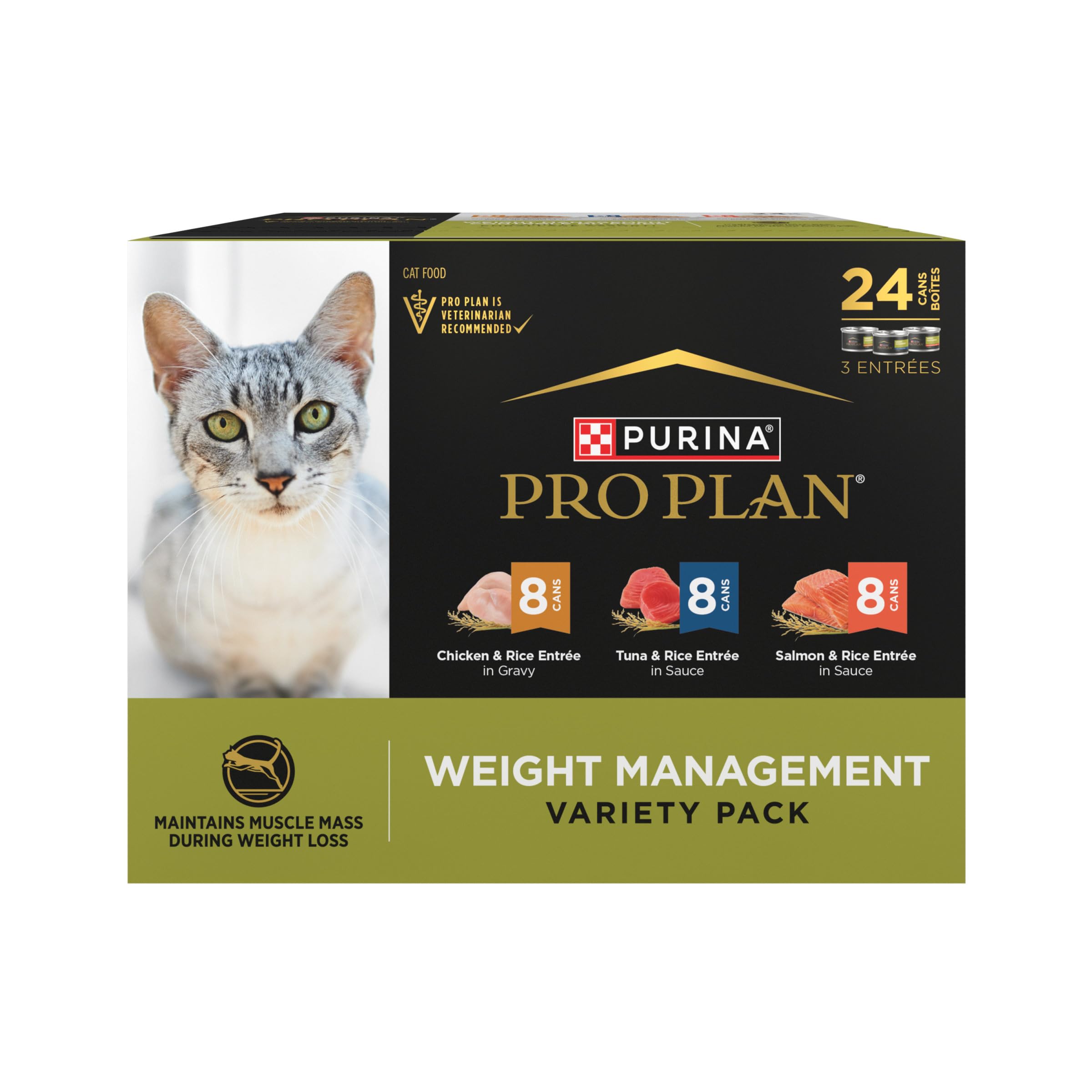 Purina Pro Plan Adult Weight Management Variety Pack Entrees in Gravy Wet Cat Food 3 Ounce (Pack of 24)