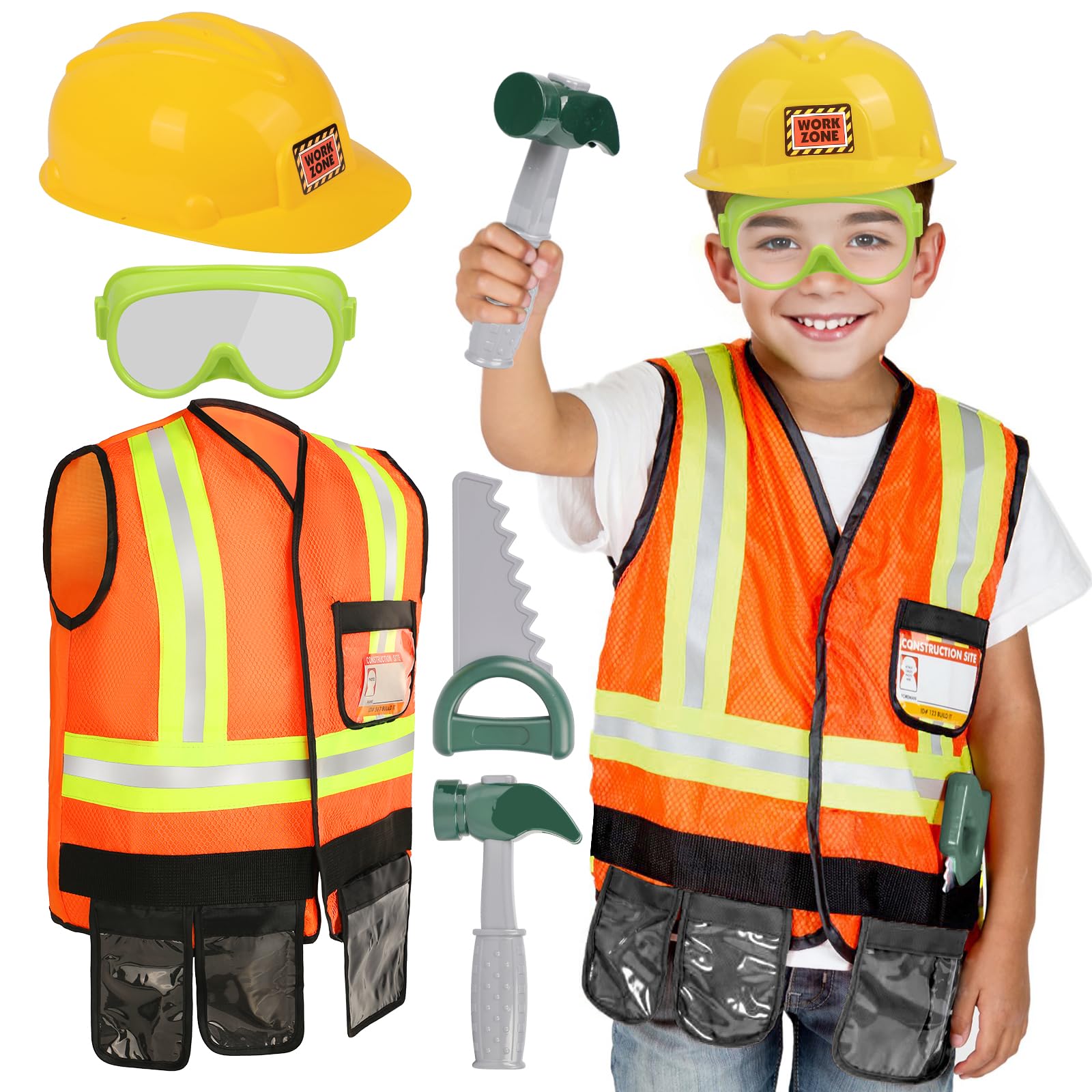 Liberry Kids Tool Set for Boys Girls 3-5 Years, Construction Worker Costume with Hat, Toddler Dress Up Toys for Birthday Gift