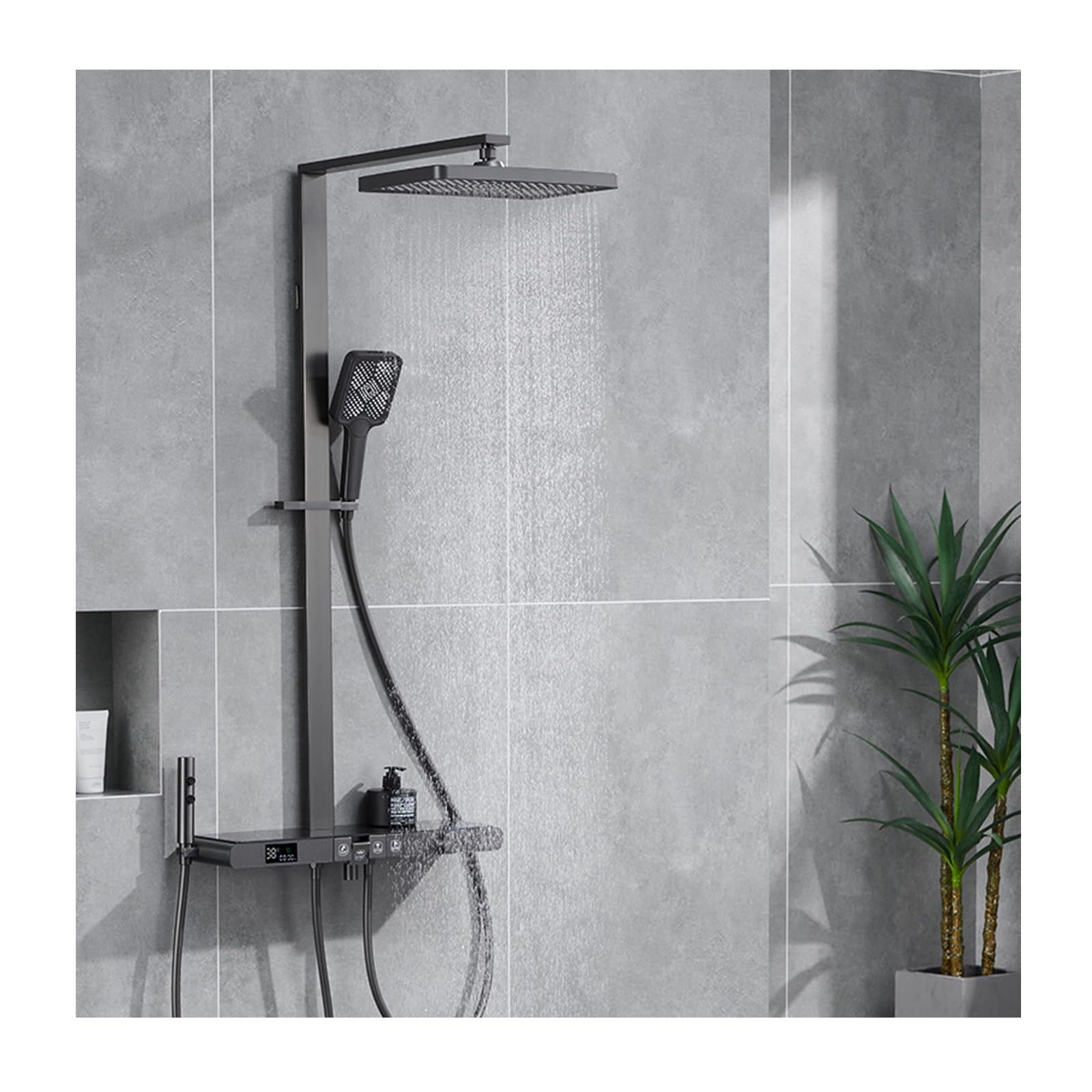 Shower System, Digital Display Bathroom Shower Faucet Set 4 Function Shower Fixtures Shower Kit with 4 Modes Handheld Shower Head, Swivel Bathtub Faucet, 2 Modes Bidet Sprayer