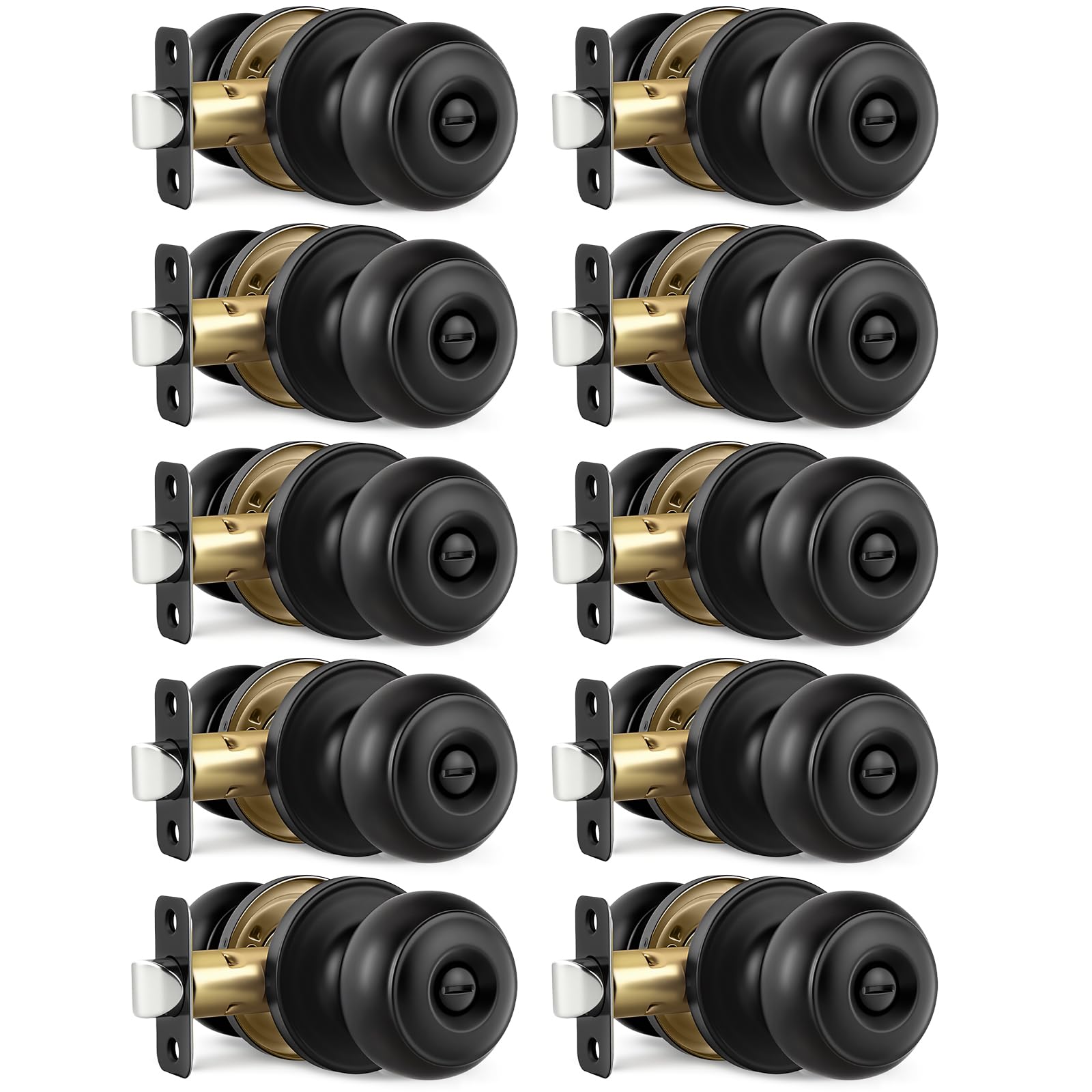 Black Door Knobs, 10 Pack Privacy Door Knobs Interior Door Knob for Bedroom/Bathroom Keyless Doorknobs Interior/Exterior Lockset, Black Modern Design Door Hardware