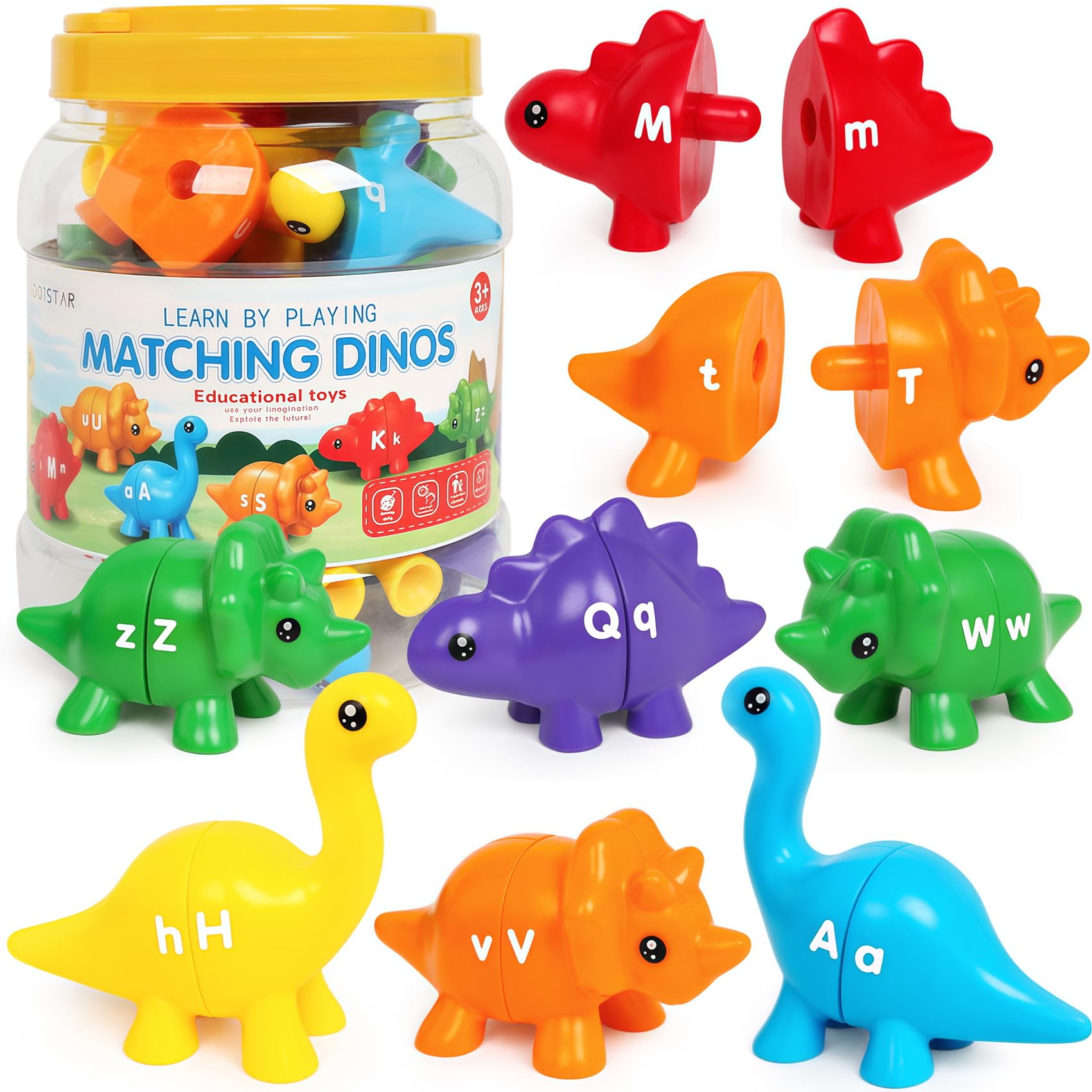 Dinosaur Alphabet Learning Toys - 13PCS Double-Sided Dinosaur Matching Game for Toddlers, Montessori Preschool Educational Sensory Toy – Gift for Boys & Girls