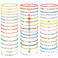 48 Pcs Kids Friendship Bracelet Set,Colorful Adjustable Beaded Bracelets,Cute Stretch Preppy Bracelets