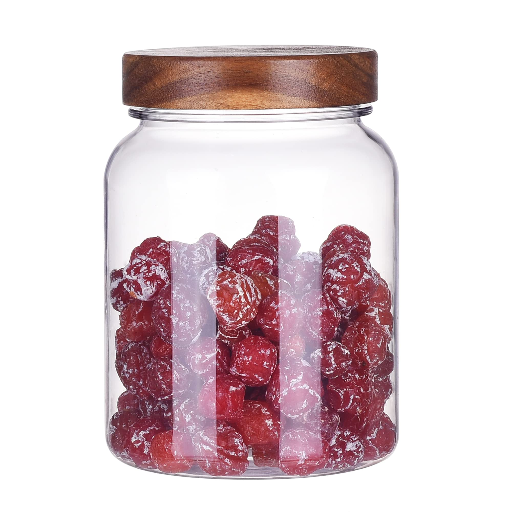 42 Fluid Ounces Unbreakable & Dishwasher Safe Plastic Apothecary Jar with Wooden Airtight Screw Top Lid, Food Storage Canister for Sugar, Tea, Spices, Coffee, Cookie, Candy Containers