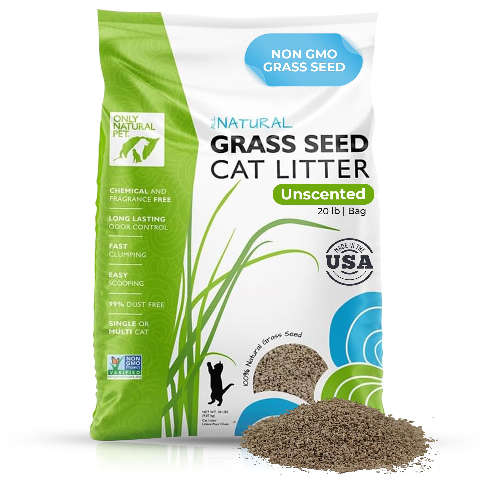 Only Natural Pet - Fast Clumping Cat Litter Non GMO Kitty Litter, Single or Multi Cat, Unscented - 20 lb Bag