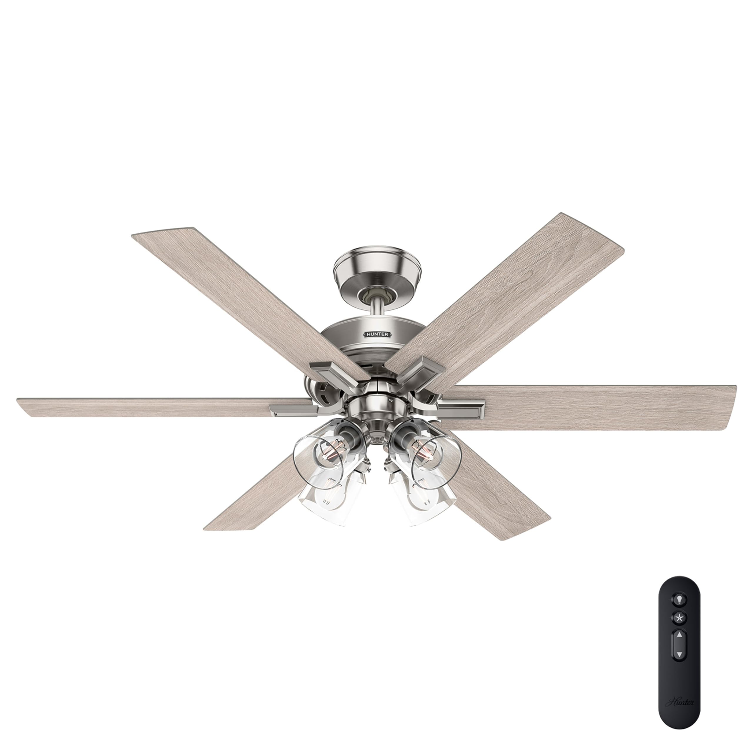 Hunter Fonthill Indoor Ceiling Fan With Light, Remote, 52-inch, Fresh White, Fast Install, 6-speeds (Brushed Nickel)