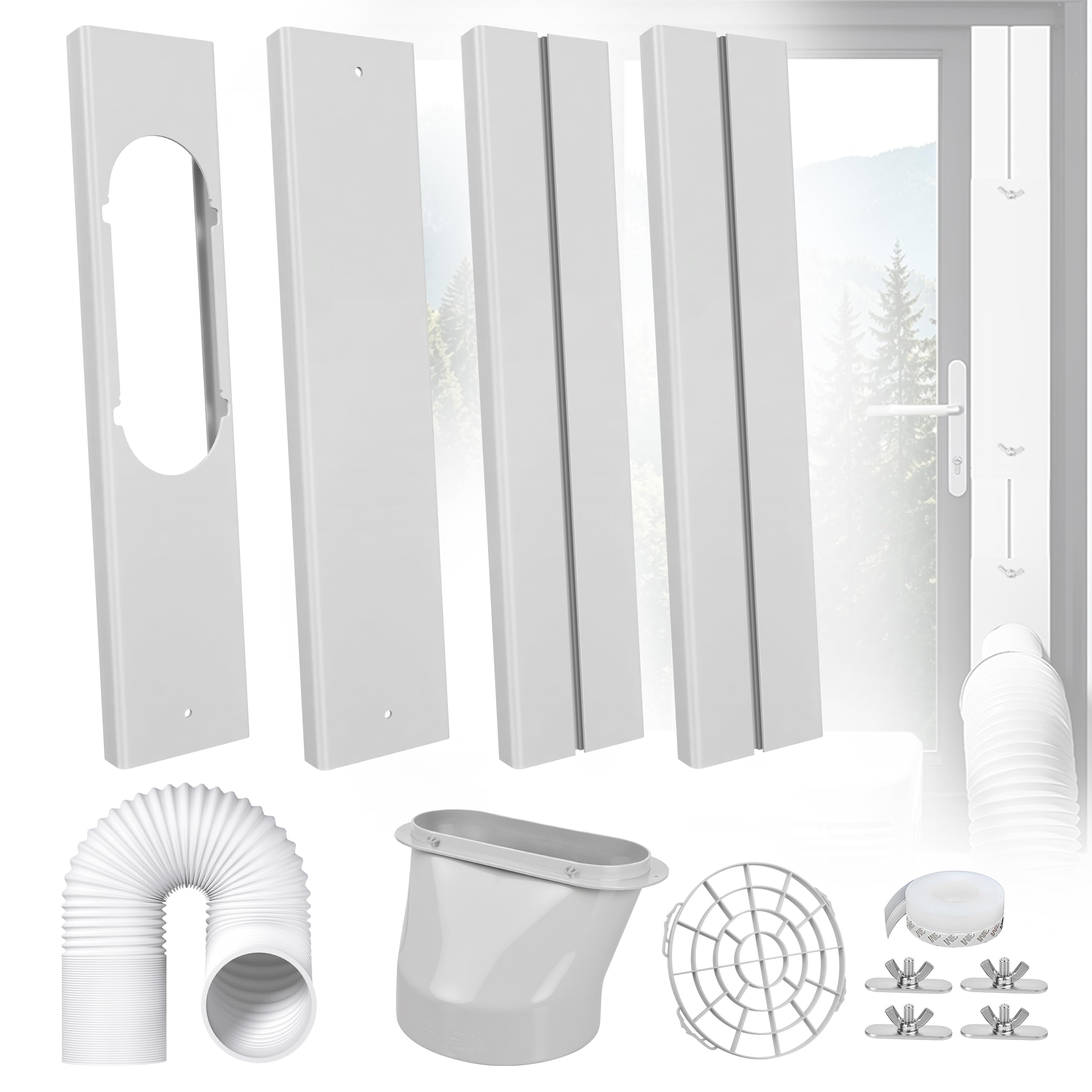 Portable Air Conditioner Window Vent Kit – Adjustable AC Window Kit Fits Sliding Horizontal & Vertical Windows, Includes 5.9” Exhaust Hose