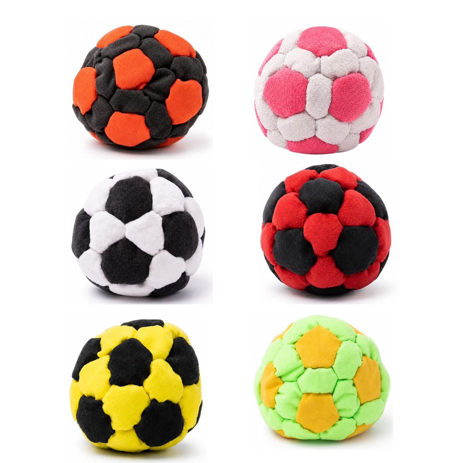 6 Pack Soccer Footbag - Soft Plush Footbags for Adults - Durable Fleece Juggling Balls - Vibrant Sports Design for Indoor & Outdoor Play, Party Favors, and Coordination Training