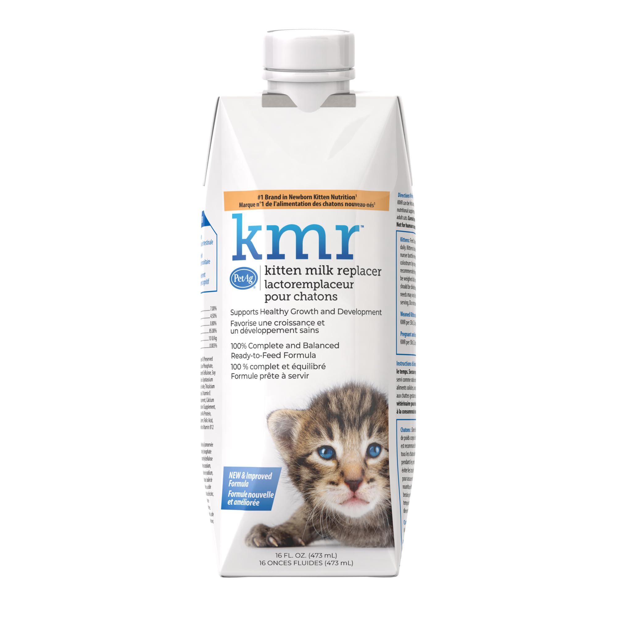 PetAg KMR Kitten Milk Replacer Liquid - 16 oz - Ready-to-Feed Formula with Vitamins for Newborn Kittens to 1 Year - Easy to Digest