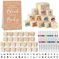 117 Pcs Baby Shower Blocks to Decorate Game Kit Includes 52 Wooden Blocks 24 Markers 1 Game Sign 40 Templates to Paint (Kraft)