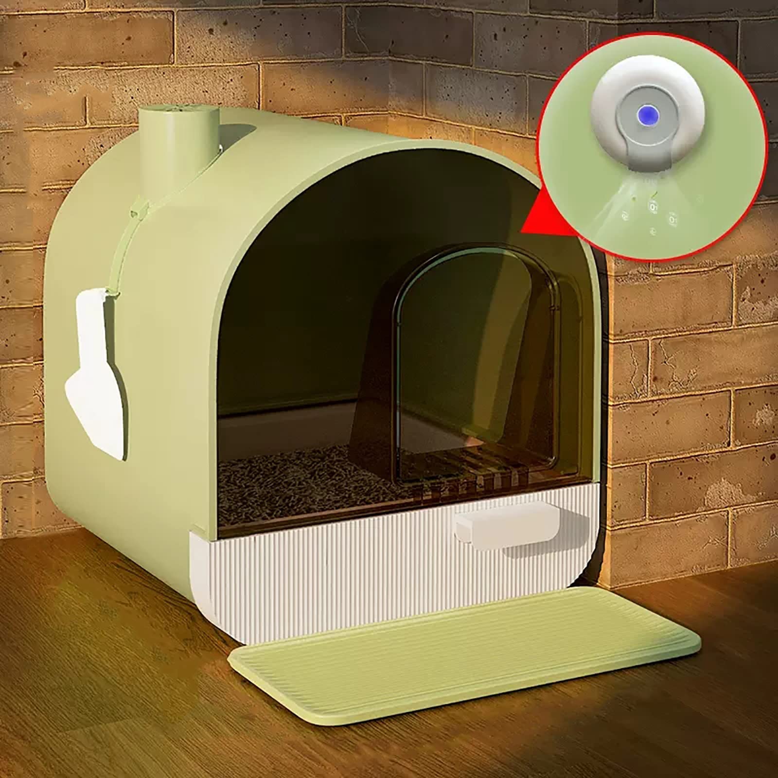 Large Litter Box with Odor Control Carbon Filter, Enclosed Plastic Cat Litter Box with Handy Litter Scoop,Drawer Type Cat Toilet,Perfect for Medium Cats (Color : Green)
