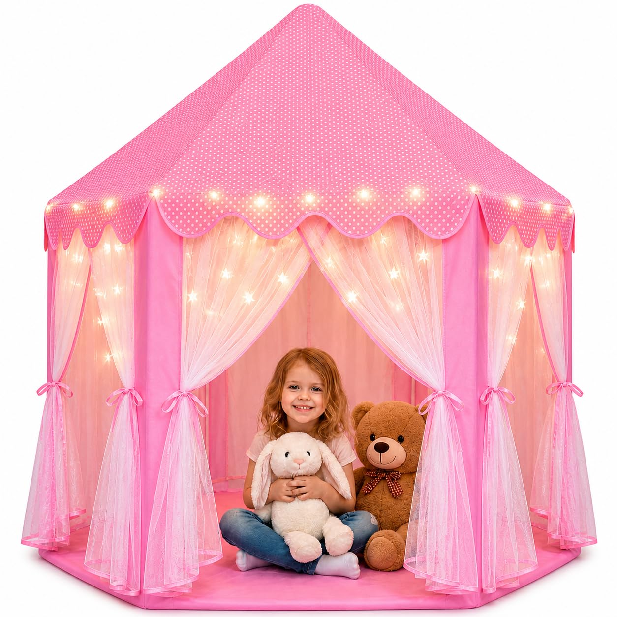 Orian Princess Tent for Kids, Toddler & Kids Pink Play Tent Indoor & Outdoor Princess Castle Fort for Girls and Toddlers Ages 2-7, 55”x53”, LED Star Lights, Children’s Toys and Gifts for Girls