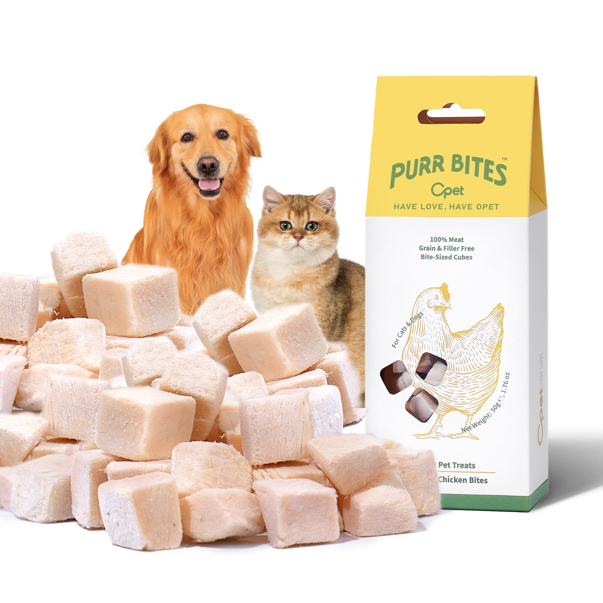 OPET Freeze Dried Cat & Dog Treats, Single Ingredient Chicken Bites for Cats & Dogs, High Protein Pet Training Treats (1.76 oz, Chicken)
