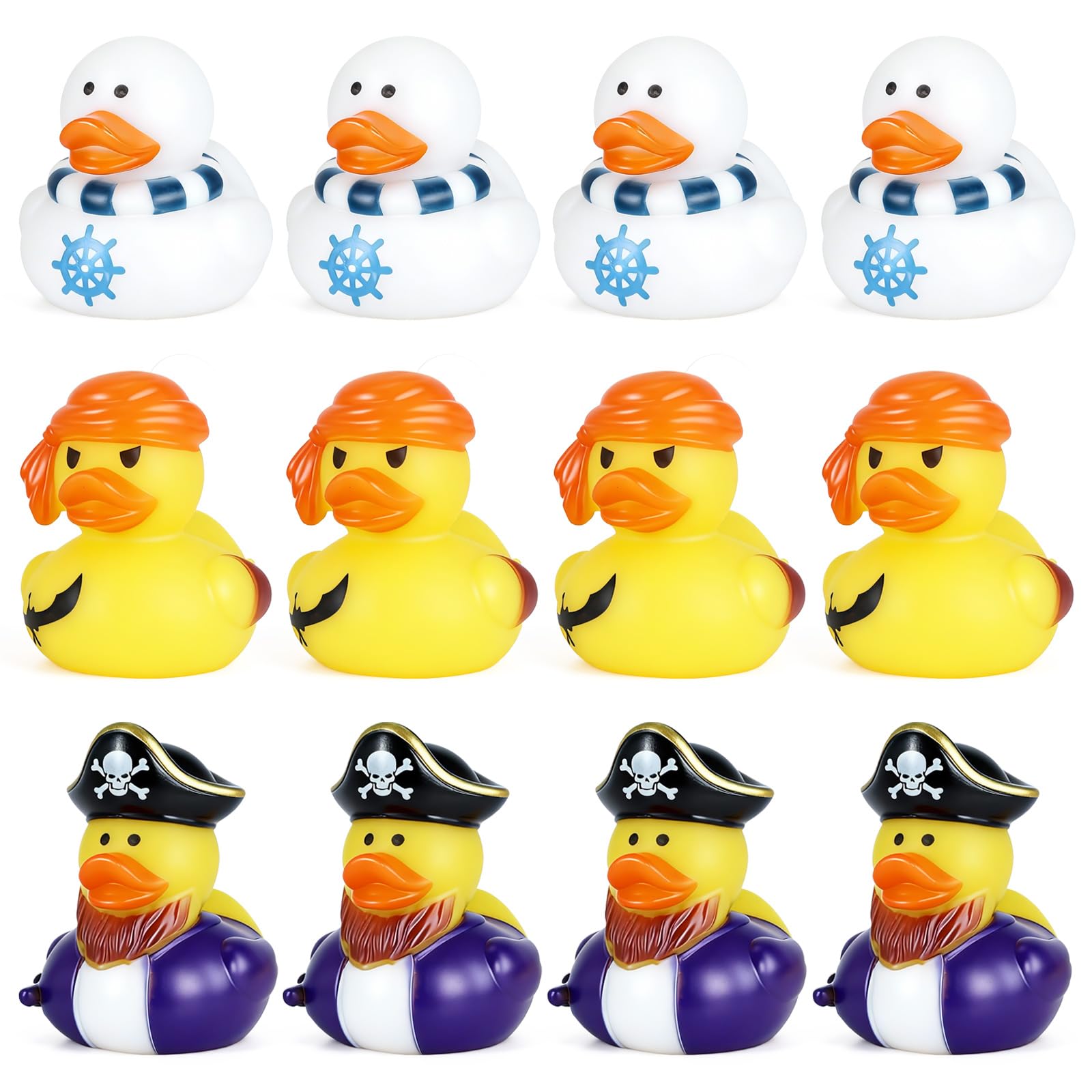 12-Pack Mini Pirate Rubber Ducks, 3 Unique Designs - Funny Duck Decorations for Pirate Party Decor & Carnival Favors, Premium Material for Adults & Party Enthusiasts