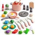 35Pcs Kids Kitchen Toy Accessories, Toddler Pretend Cooking Playset with Play Pots, Pans, Utensils, Cookware, Play Food Set, Toy Vegetables, Learning Gift for Girls & Boys (Pink)