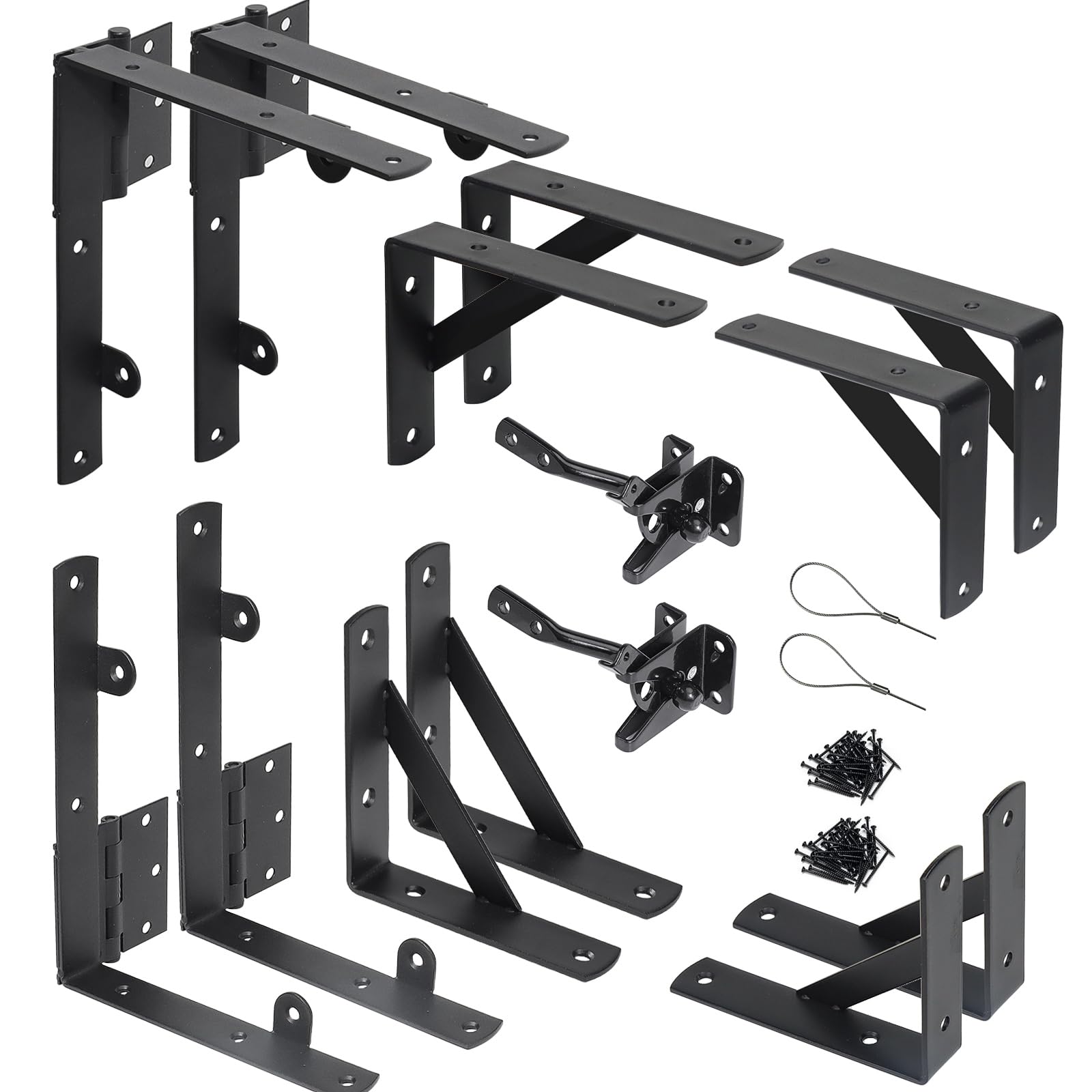 WEKIS 2 Sets Anti Sag Gate Kit Heavy Duty No Sag Kit Gate Corner Brace Bracket for Wooden Fence Gate with Self-Locking Gate Latch
